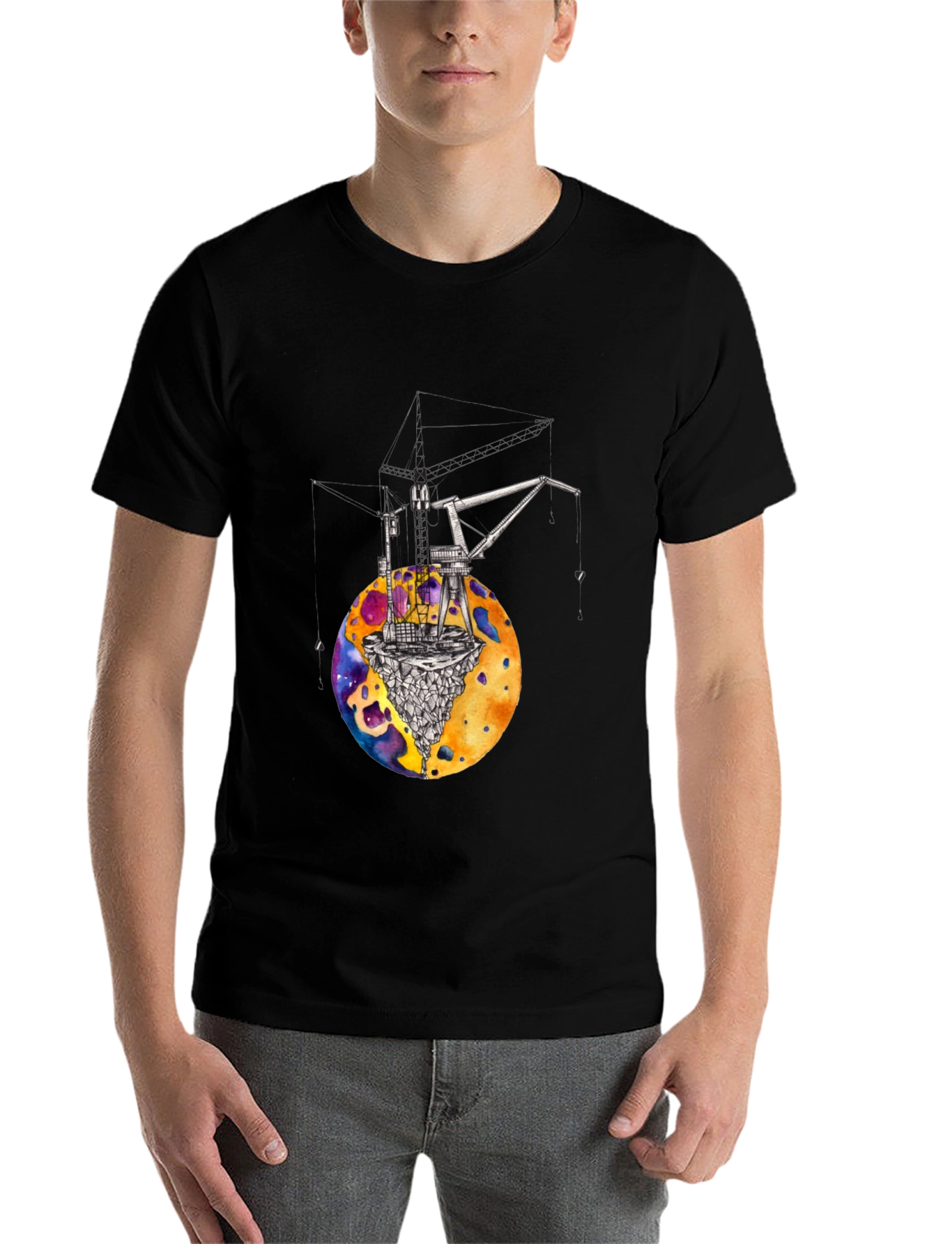 Black Cosmic Crane T-Shirt - Black Graphic Tee view 7