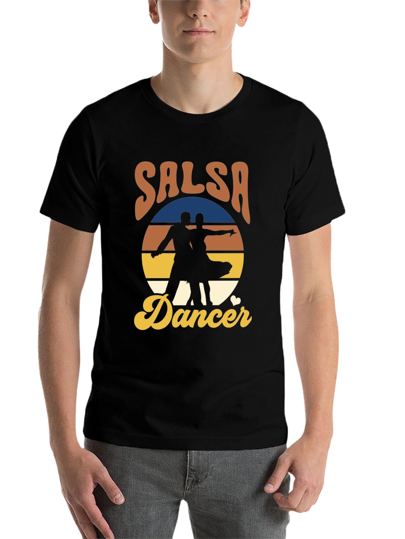 Black Salsa Dancer Retro T-Shirt - Dance the Night Away! view 7