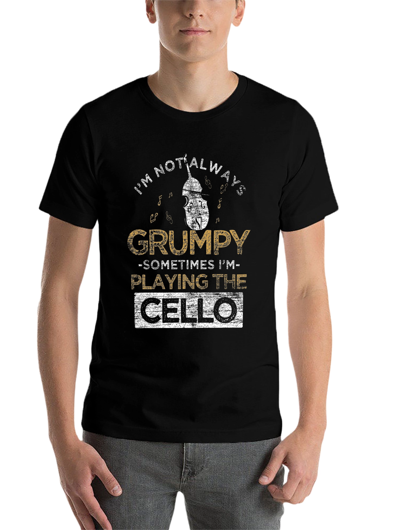 Black Grumpy Cello Player Black T-Shirt view 7