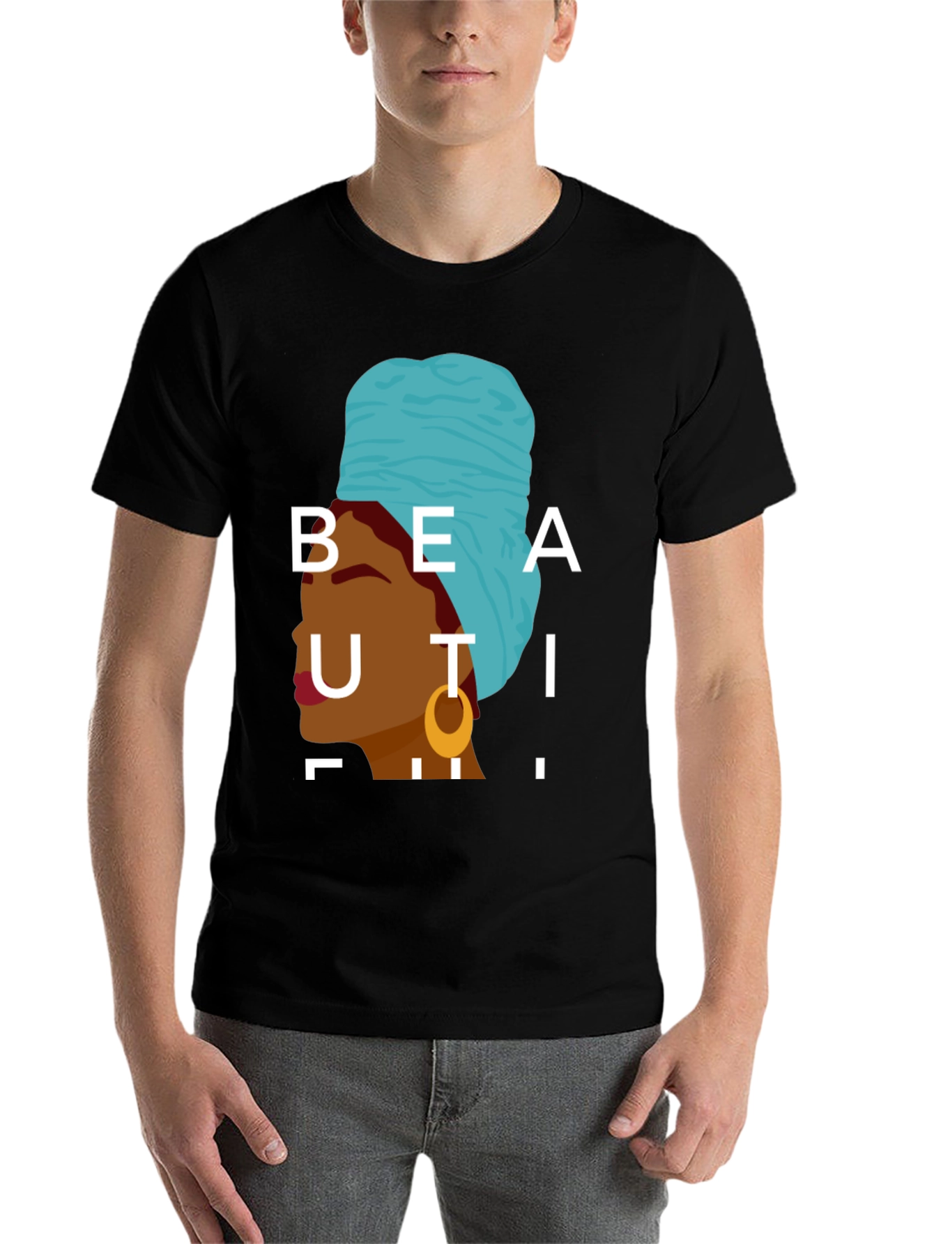 Black Beautiful Woman Graphic Tee - Stylish Black T-Shirt view 7