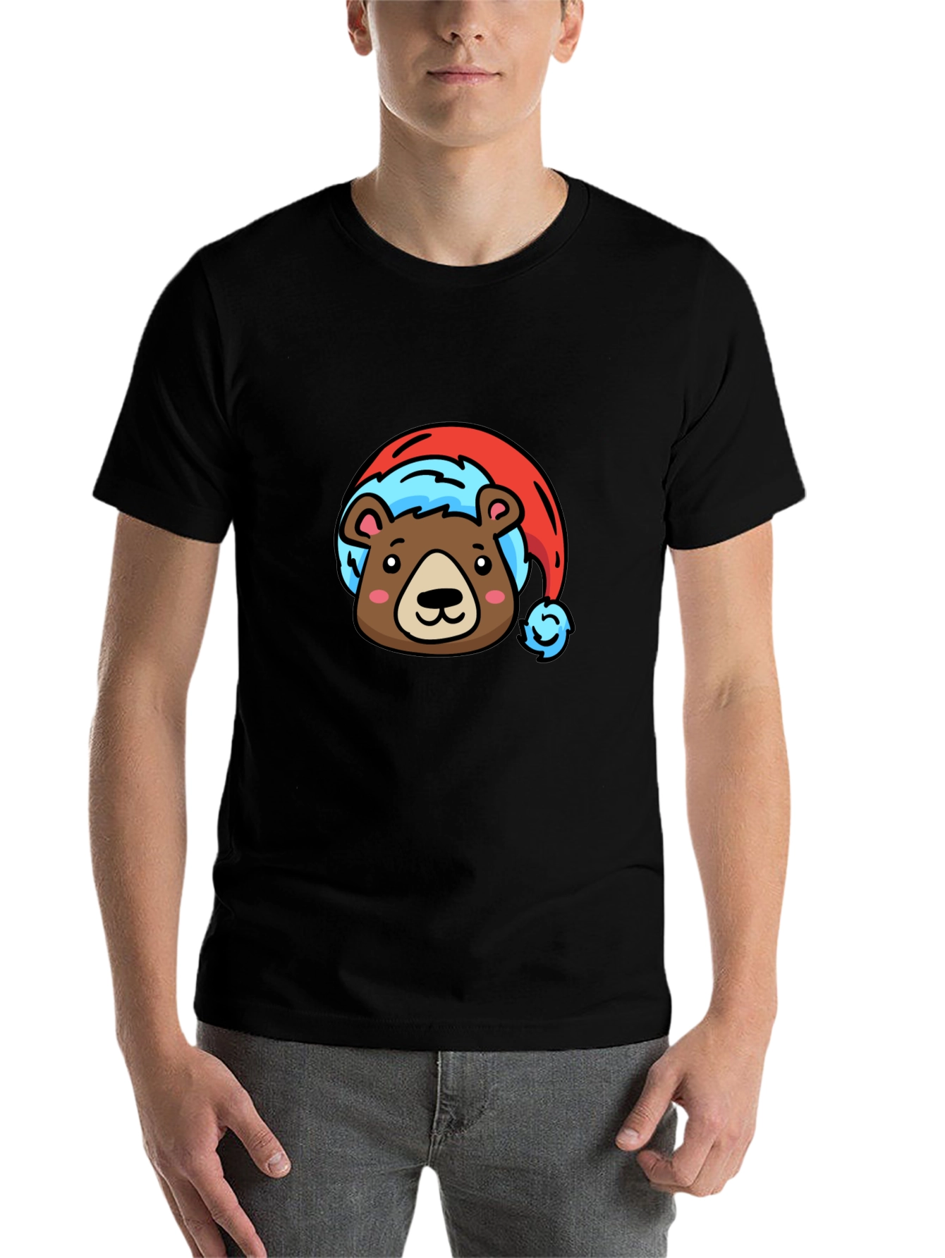 Black Bear Santa Hat Black T-Shirt view 7