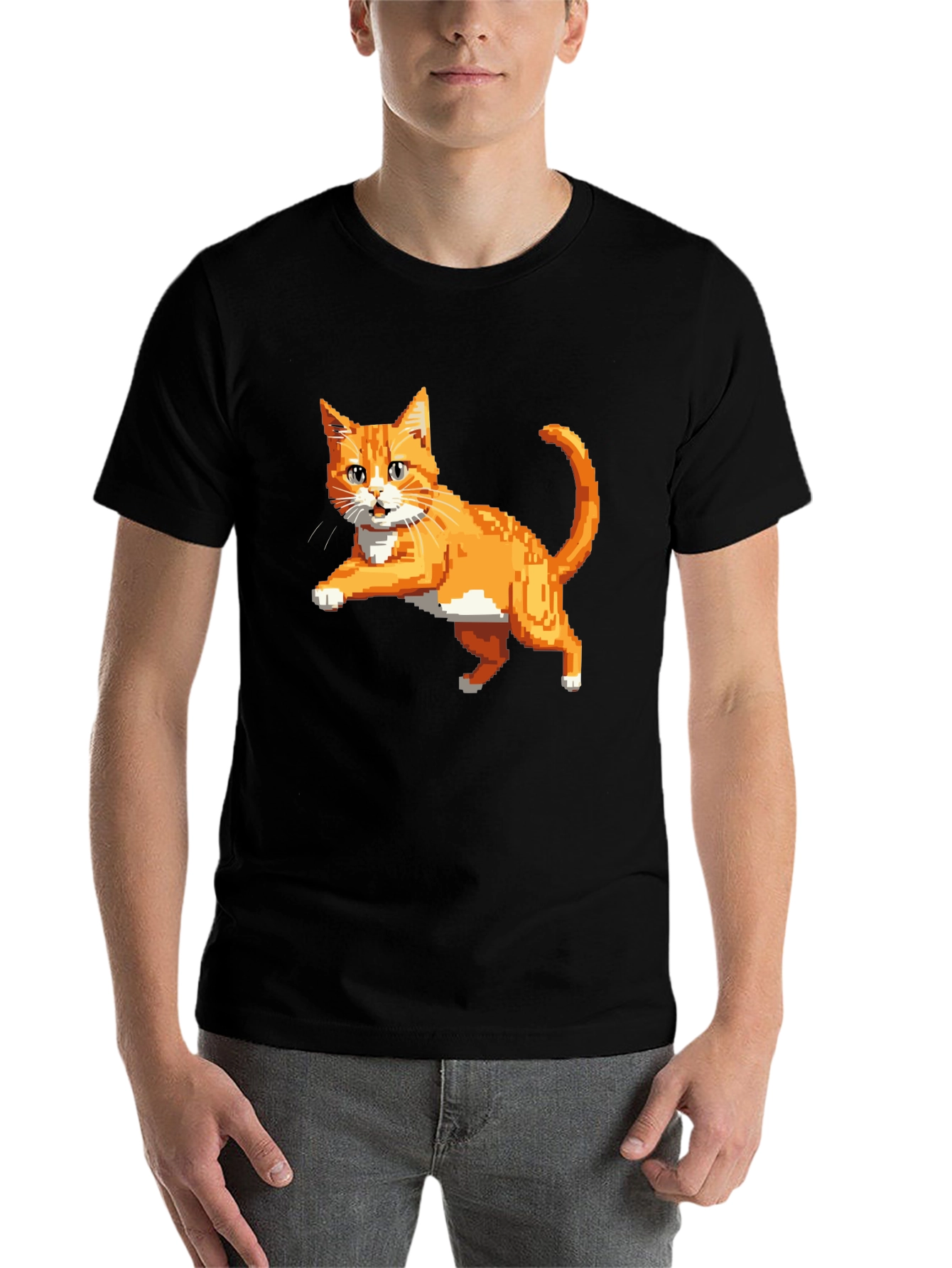 Black Pixelated Orange Cat T-Shirt - Cool Retro Design view 7