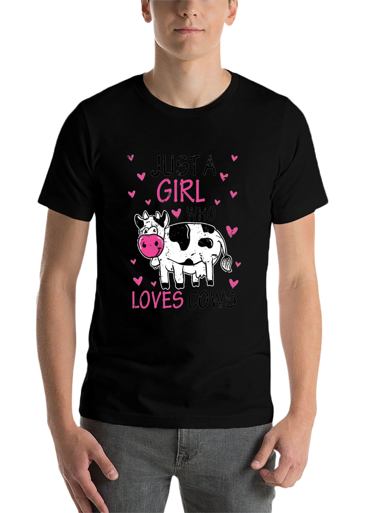 Black Just A Girl Who Loves Cows T-Shirt view 7