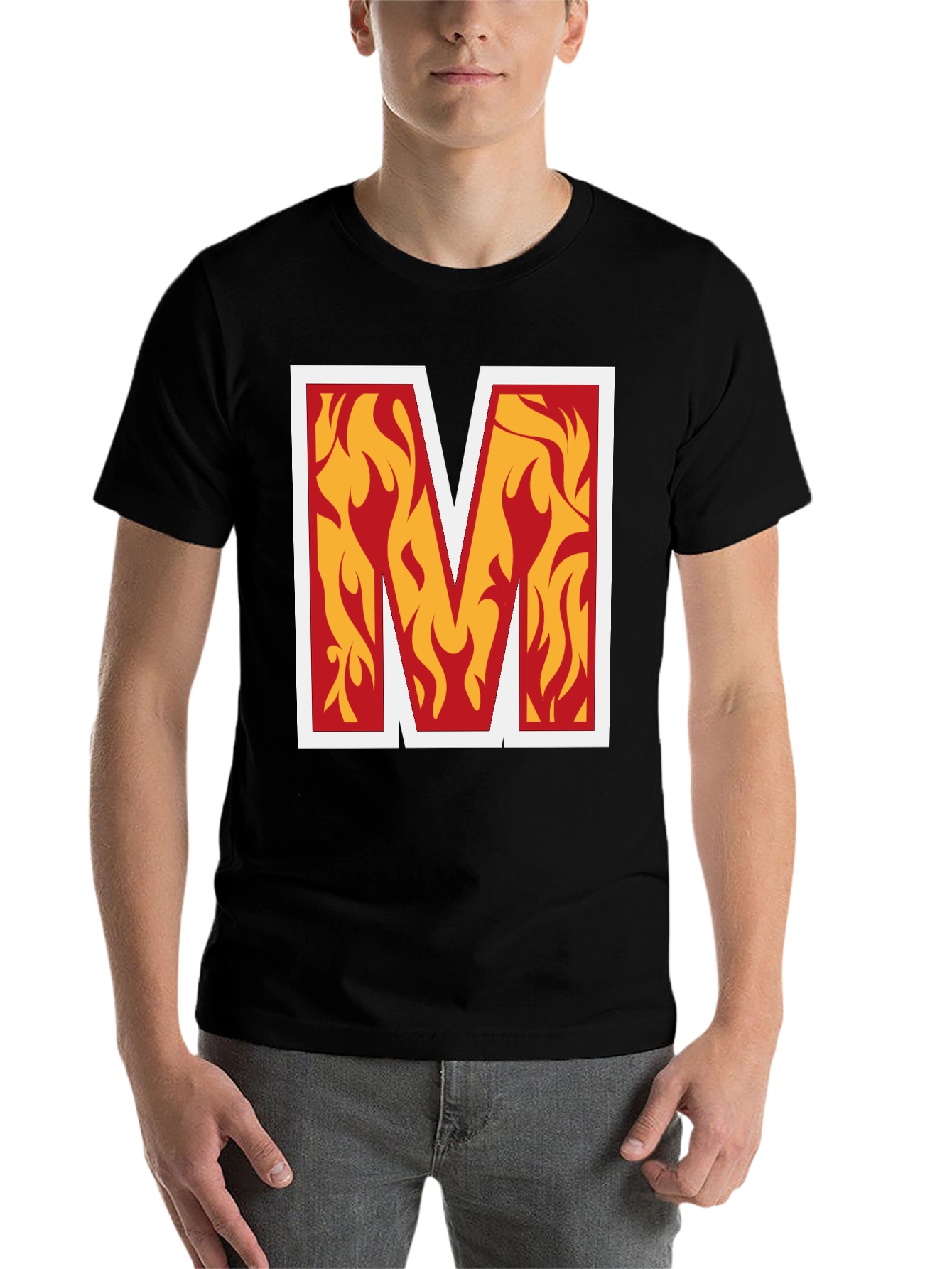 Fiery "M" Graphic Tee - Bold Black T-Shirt - 7