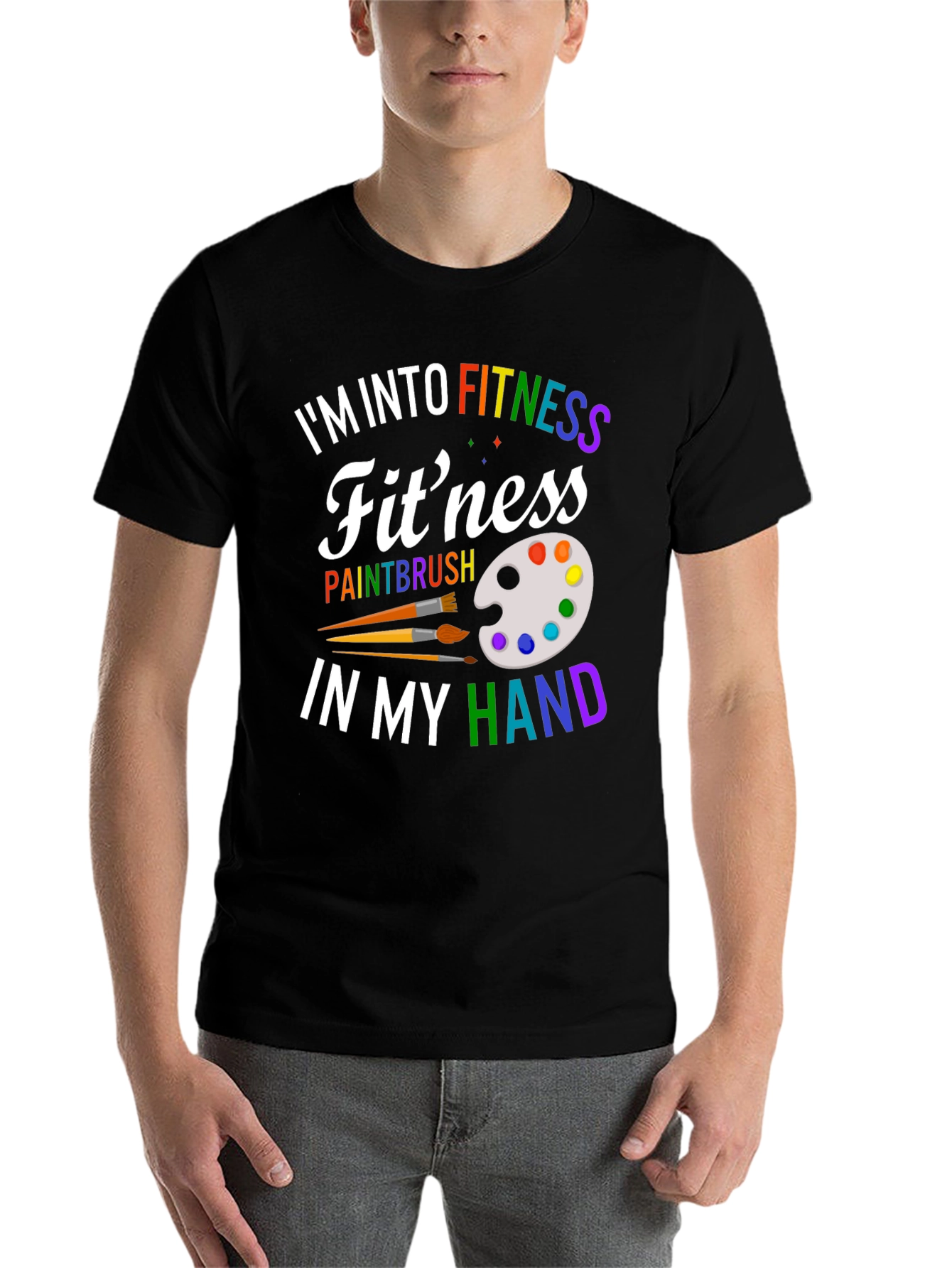 Black Fitness Paintbrush T-Shirt - Colorful Design view 7