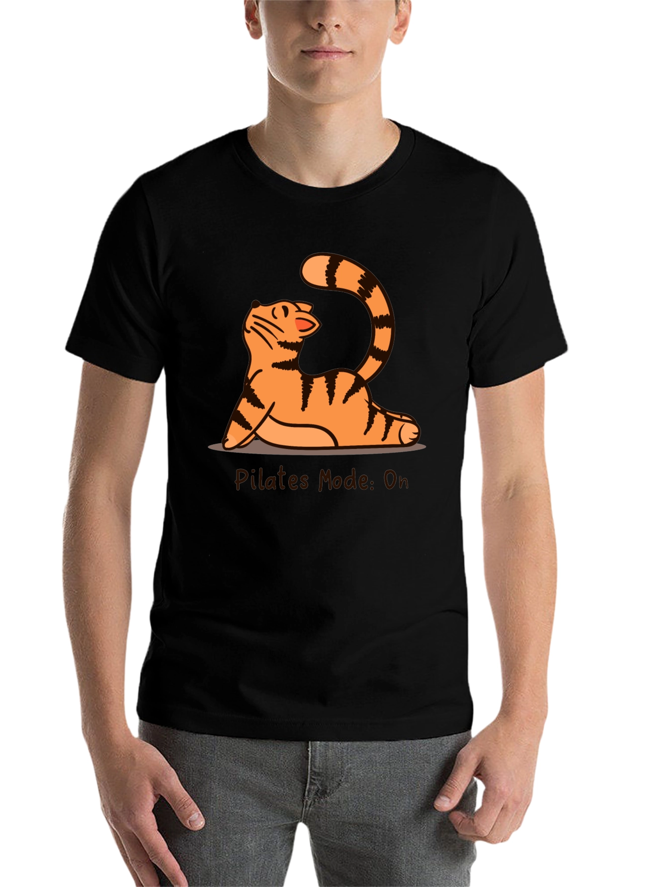 Black Pilates Mode On Cat T-Shirt view 7