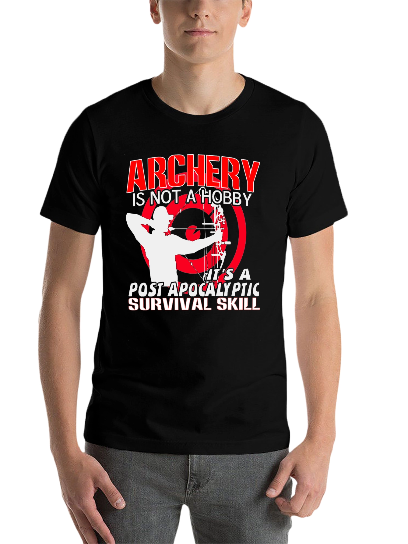 Black Archery Post Apocalyptic Survival Skill Graphic T-Shirt view 7