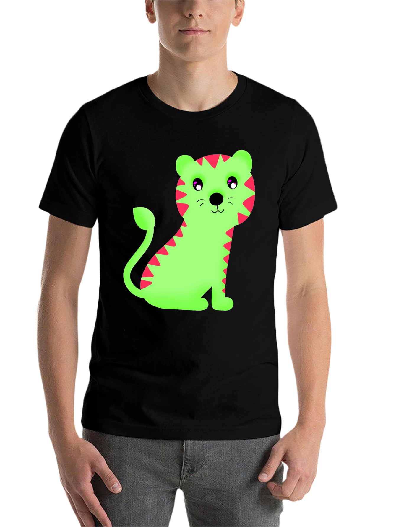 Black Cartoon Tiger Graphic Tee - Fun Black T-Shirt view 7