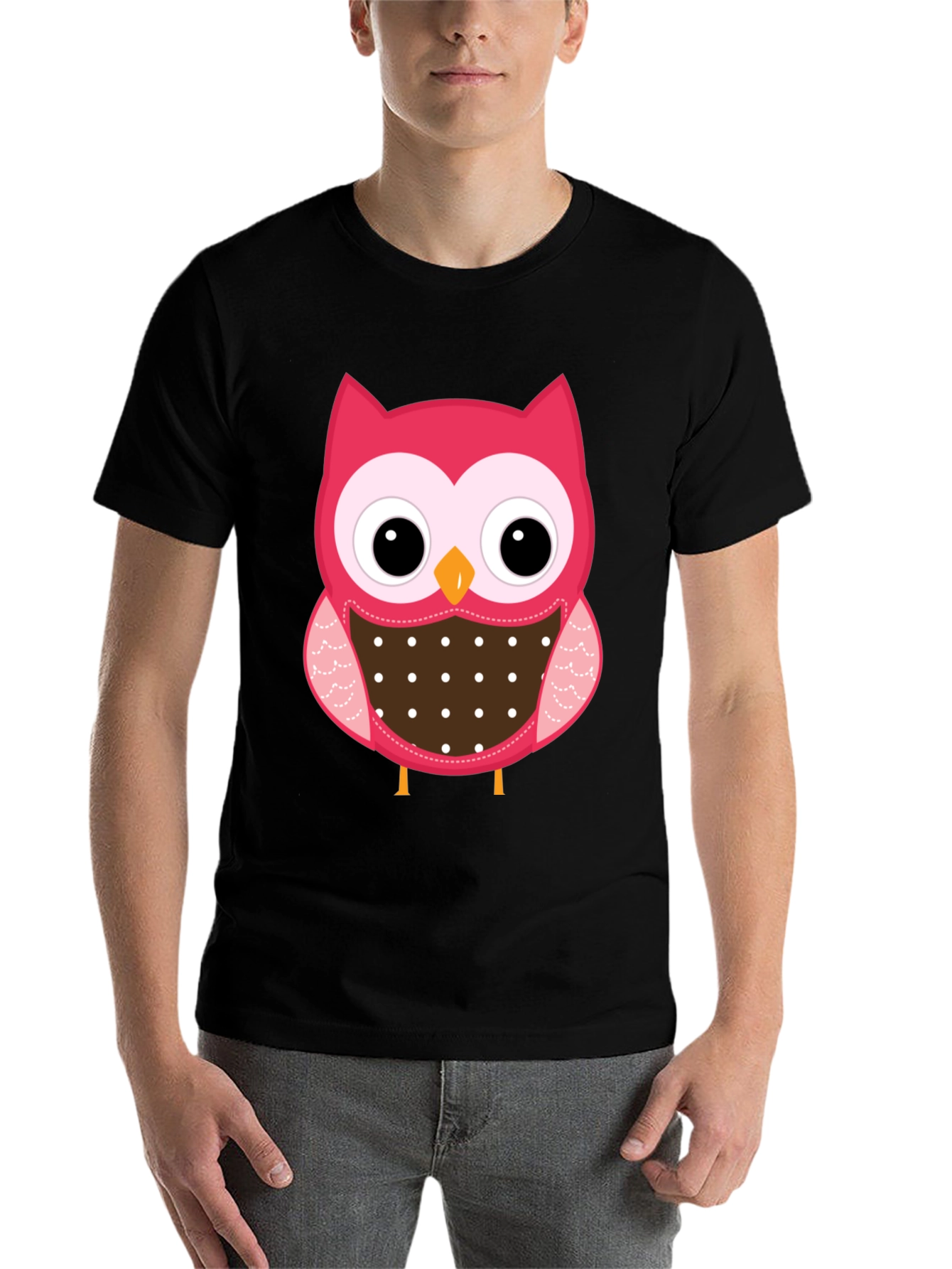 Black Cute Owl Graphic Print Black T-Shirt view 7