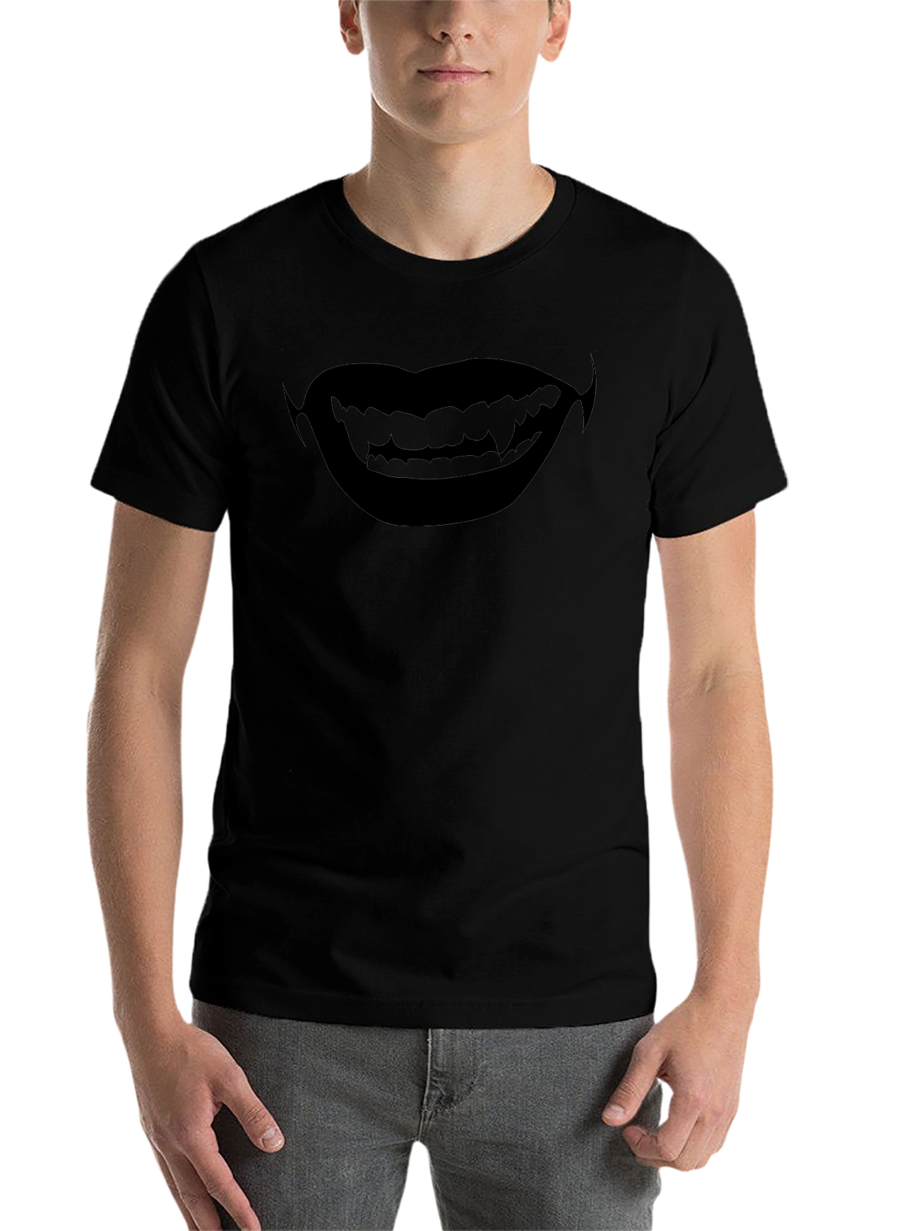 Black Vampire Smile Graphic T-Shirt - Halloween Ready view 7