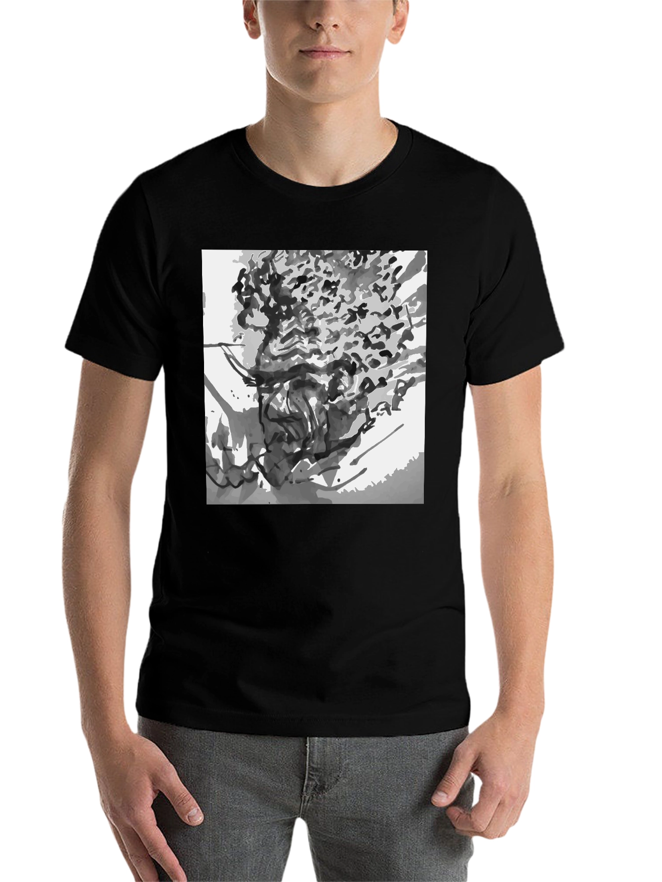 Black Abstract Art Black Cotton T-Shirt view 7