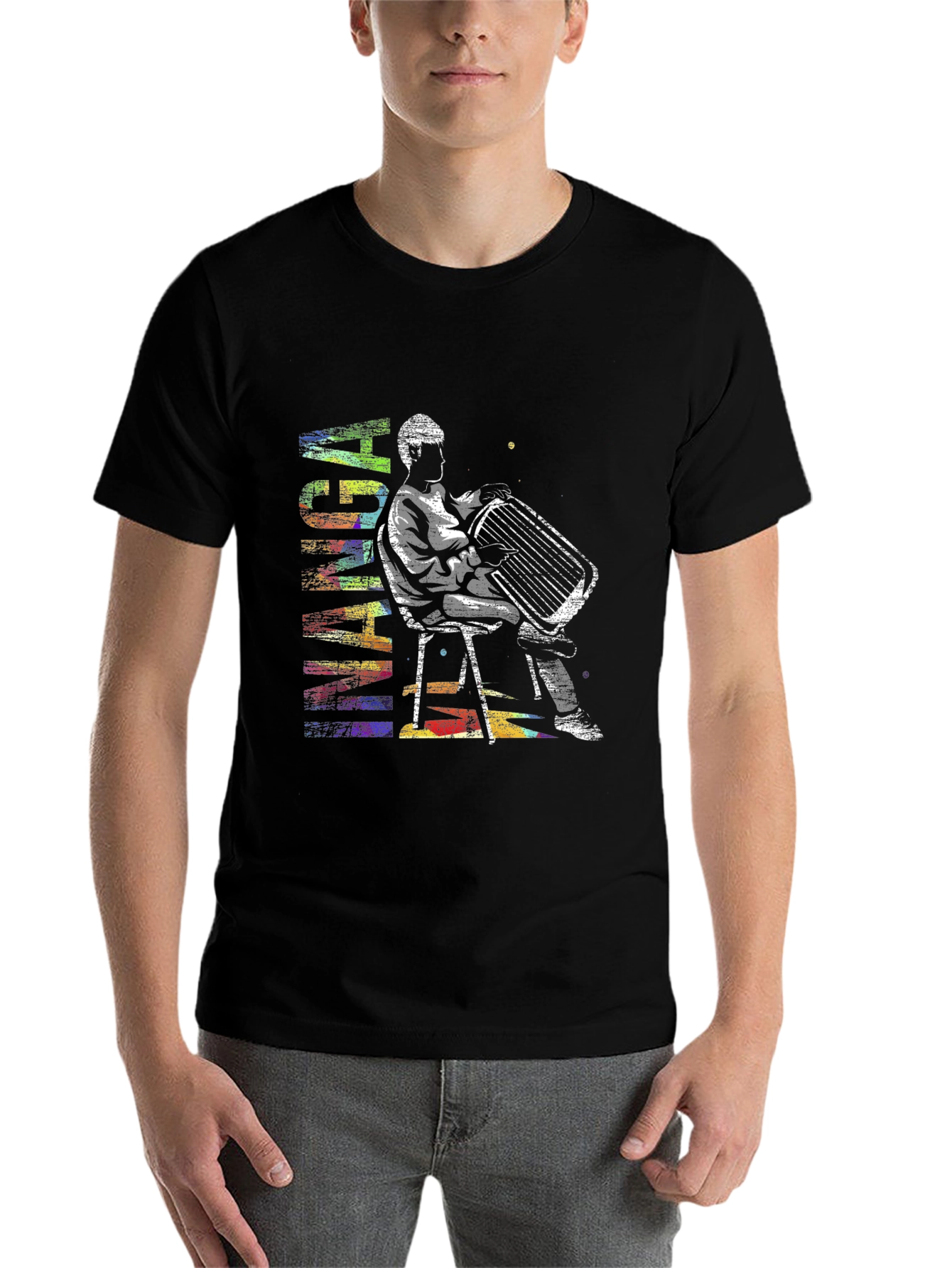 Black Abstract Accordion Player Graphic T-Shirt view 7