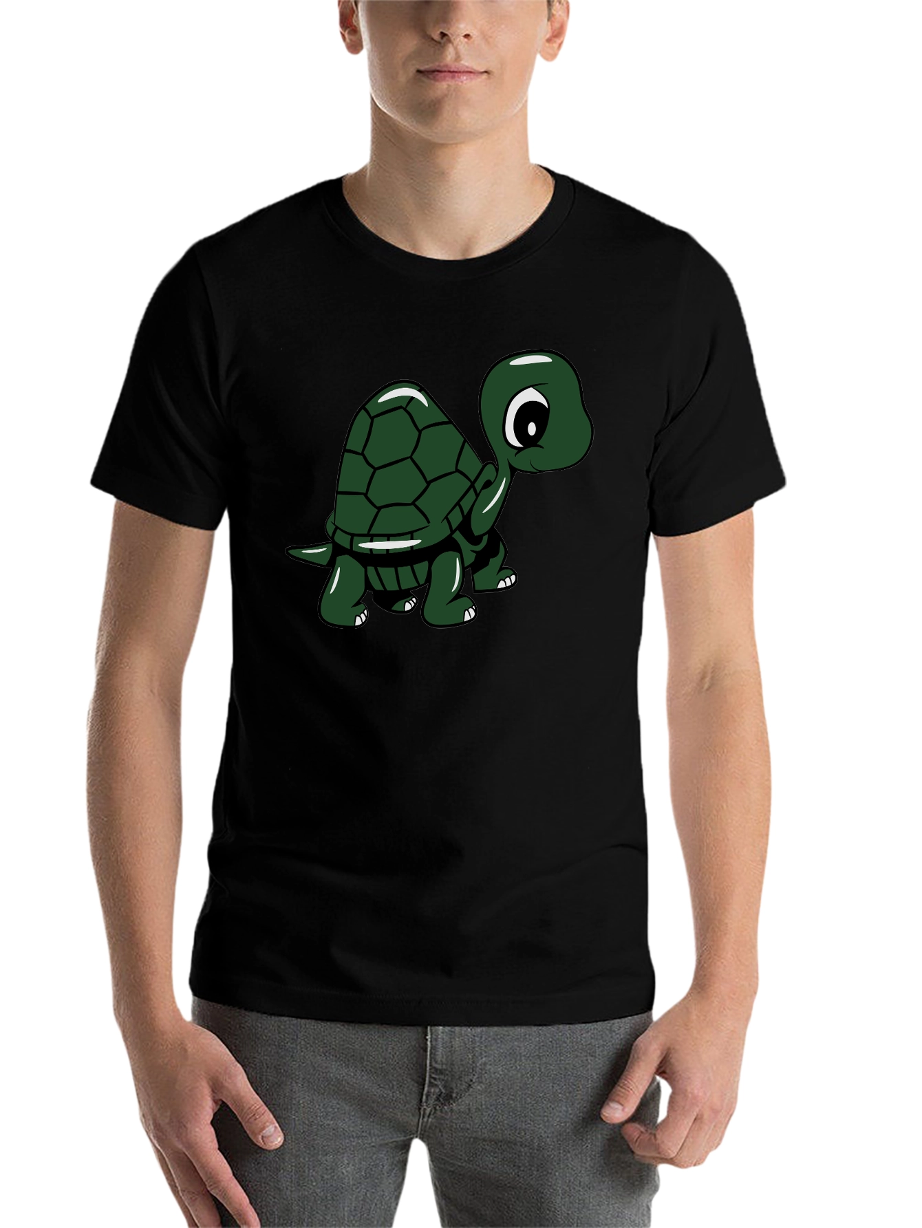 Black Cute Turtle Graphic Tee - Black Cotton T-Shirt view 7