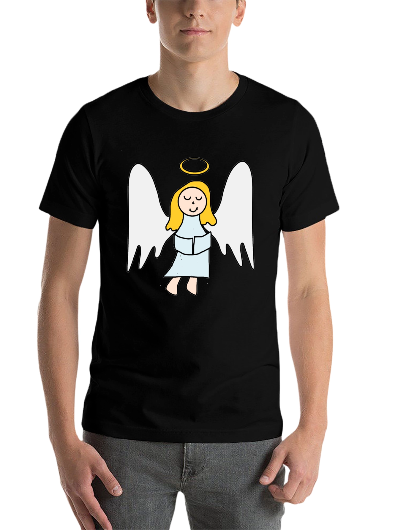 Black Angel Graphic Tee - Black Cotton T-Shirt view 7