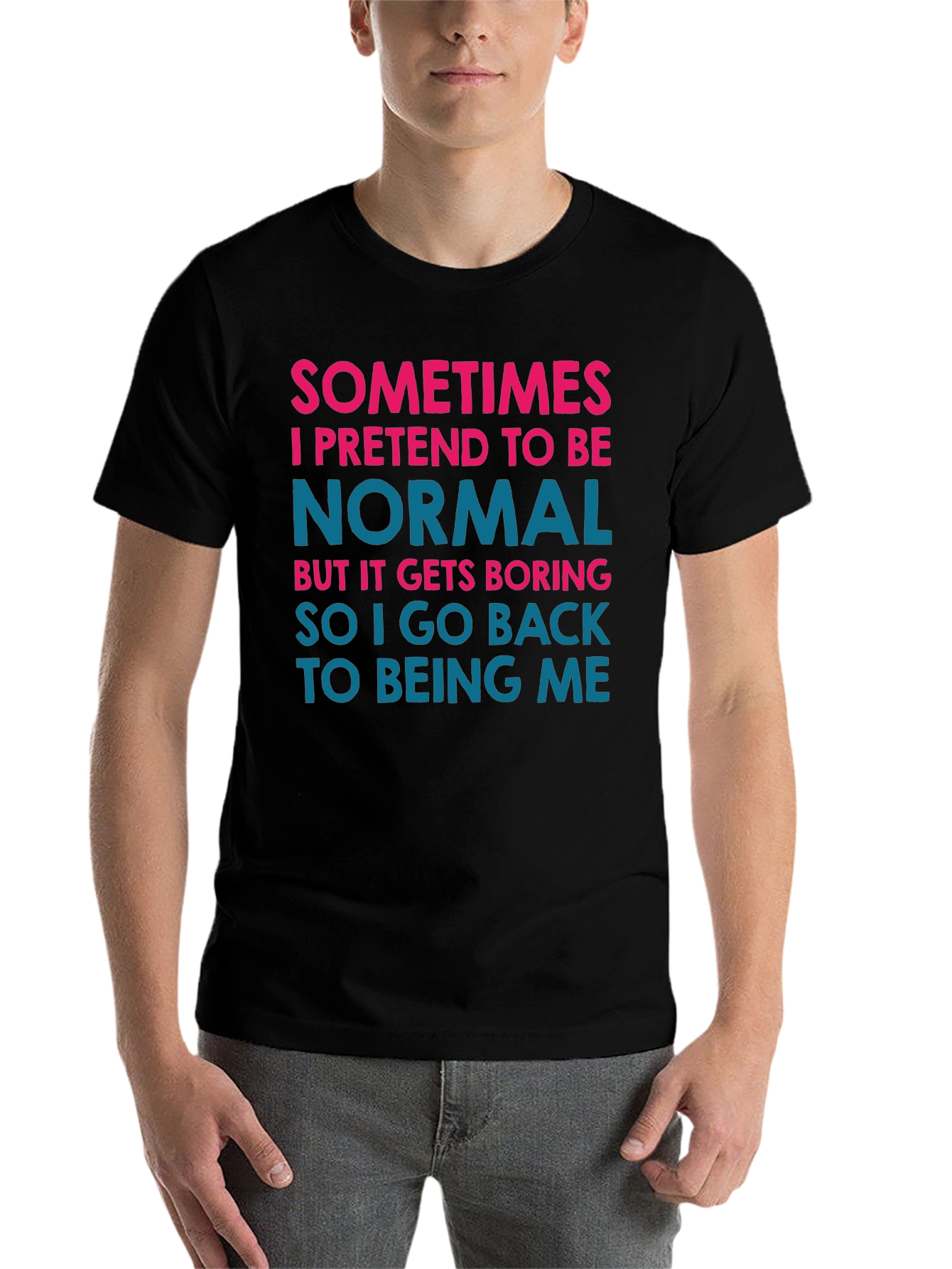 Black Funny Graphic Tee - Sometimes I Pretend to Be Normal view 7