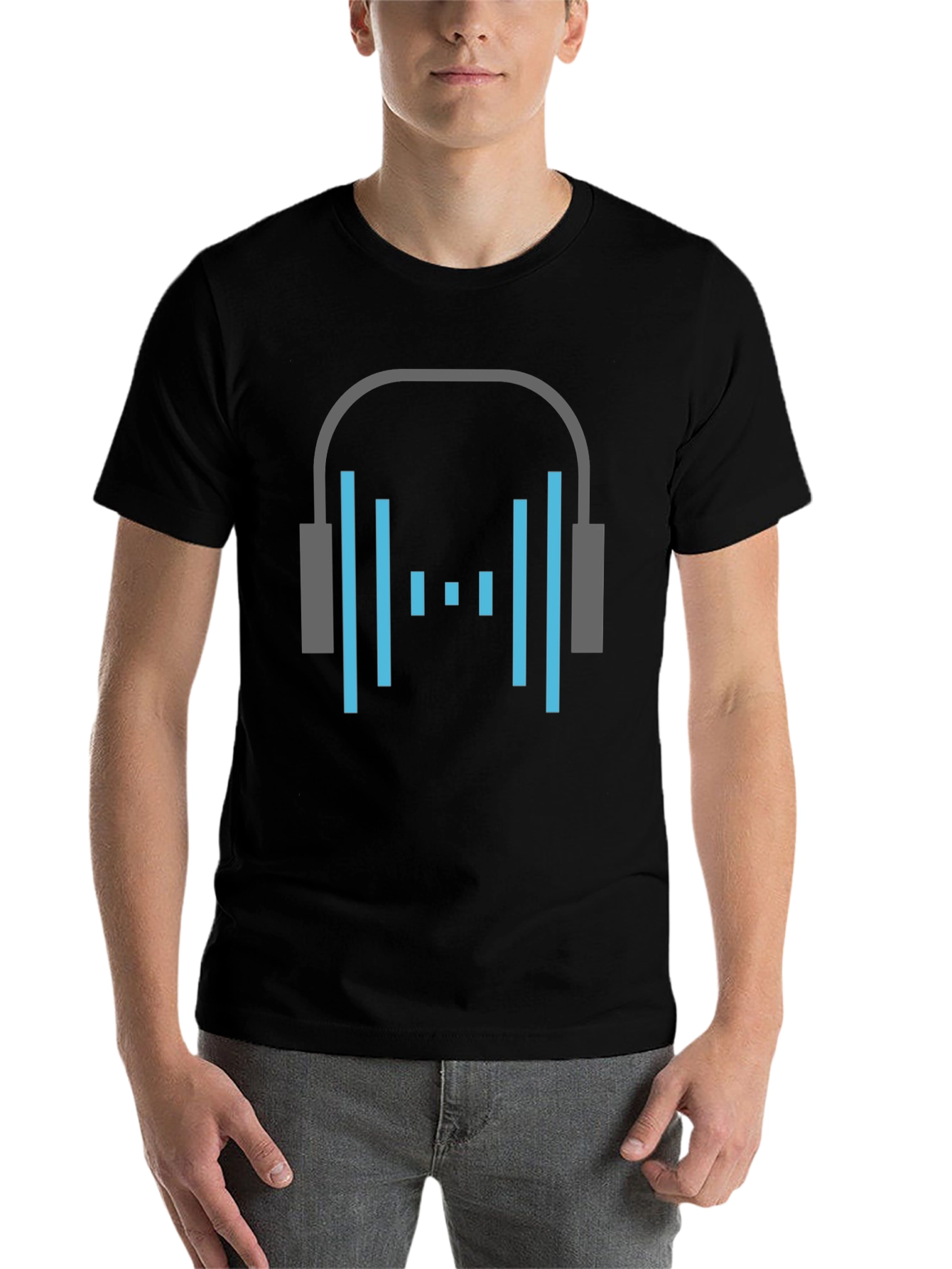 Black Headphone Graphic Tee - Stylish Black Cotton T-Shirt view 7