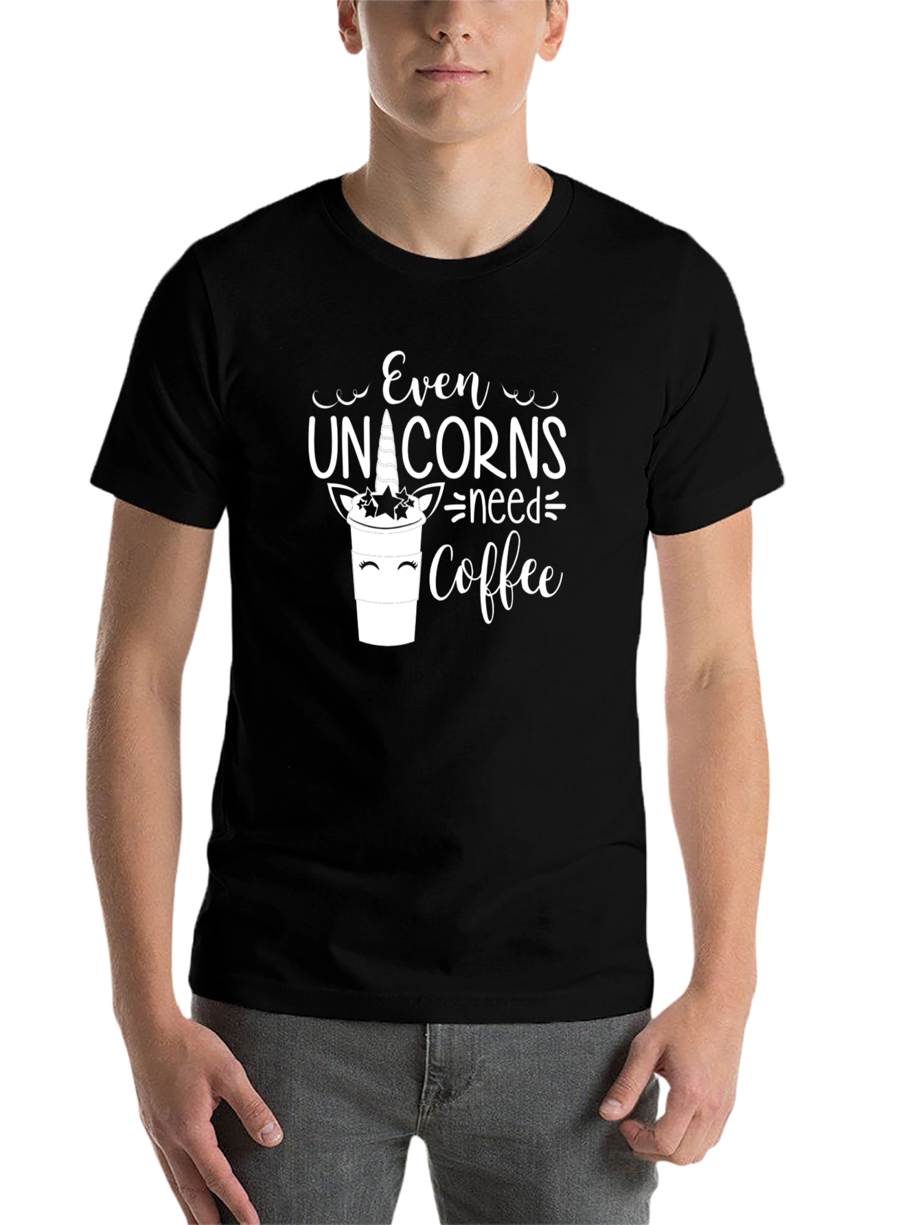 Black Even Unicorns Need Coffee T-Shirt view 7