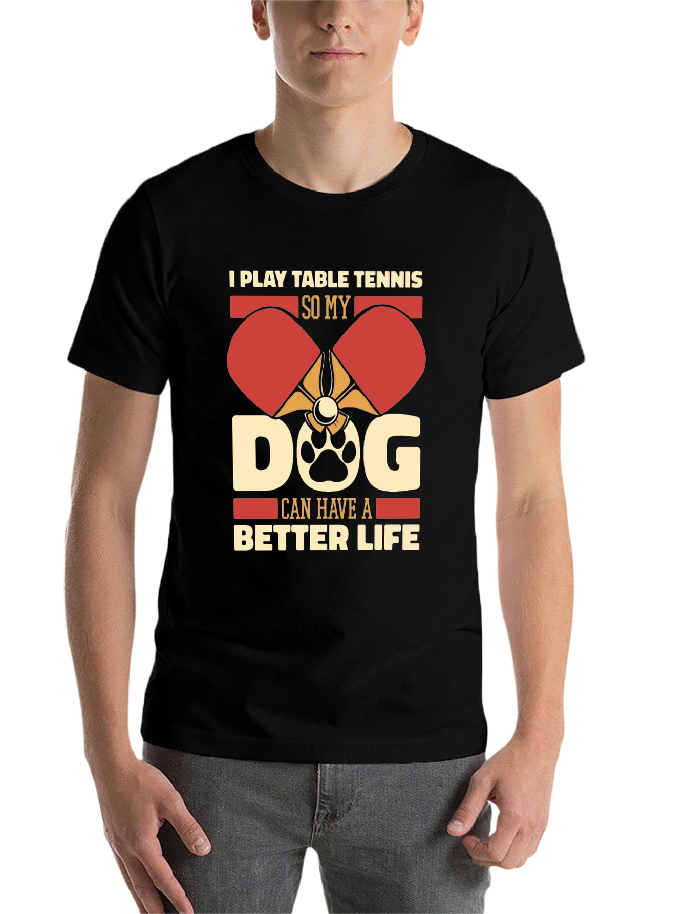 Black Table Tennis Dog Lover T-Shirt view 7