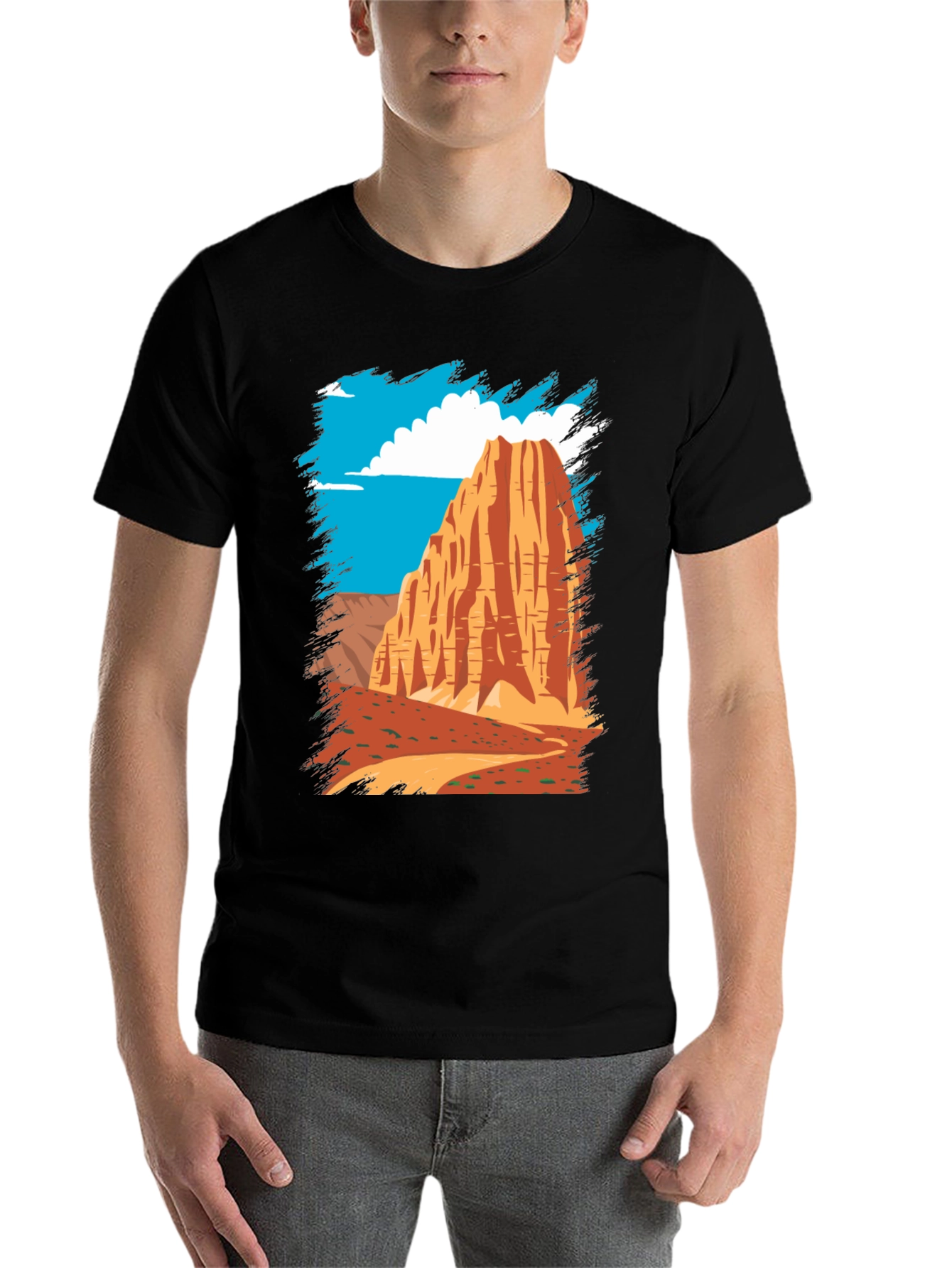 Black Desert Mountain Graphic Tee - Black Cotton Casual T-Shirt view 7
