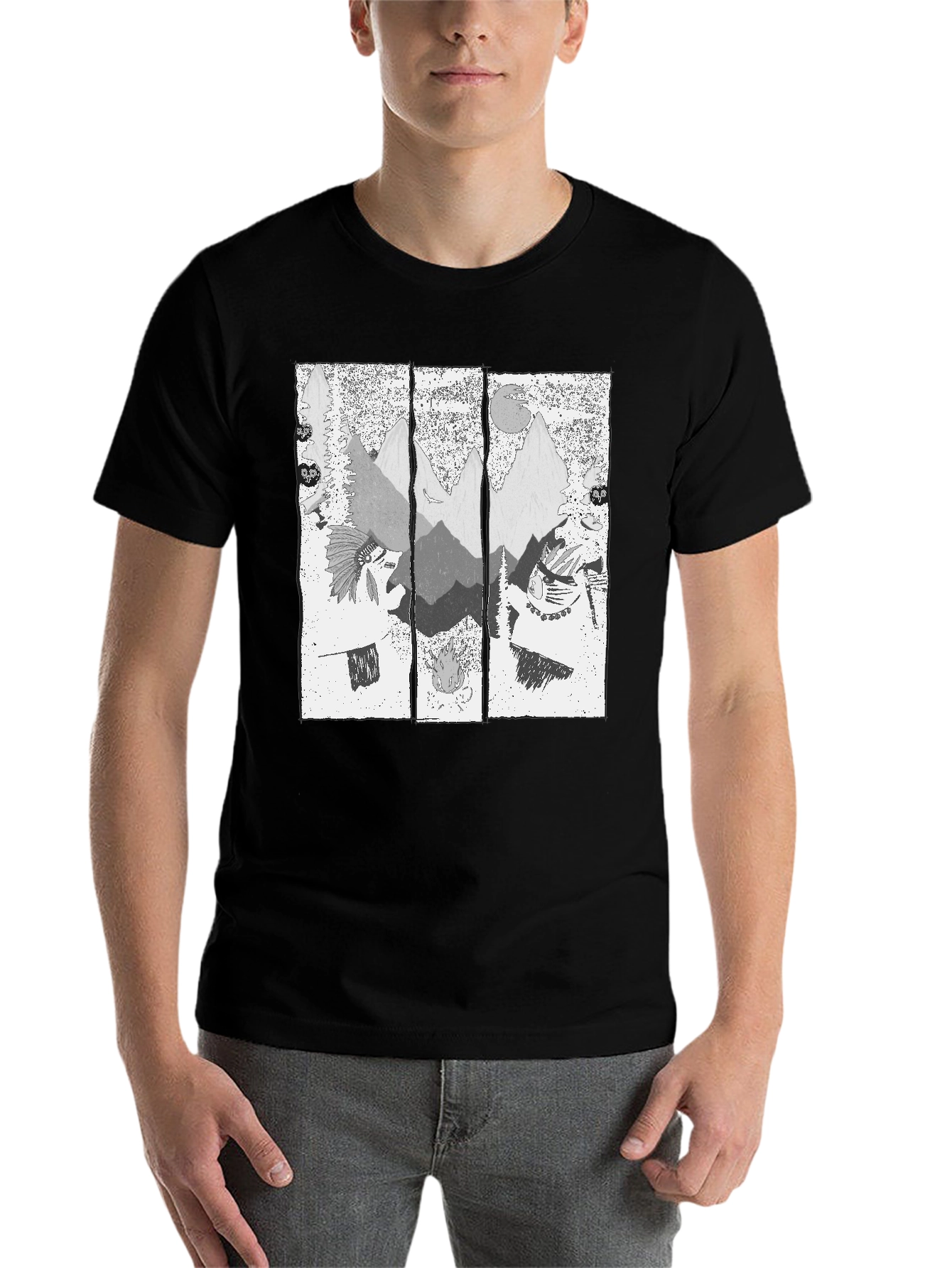 Men's Black T-Shirt with Mountain Graphic Print - 7