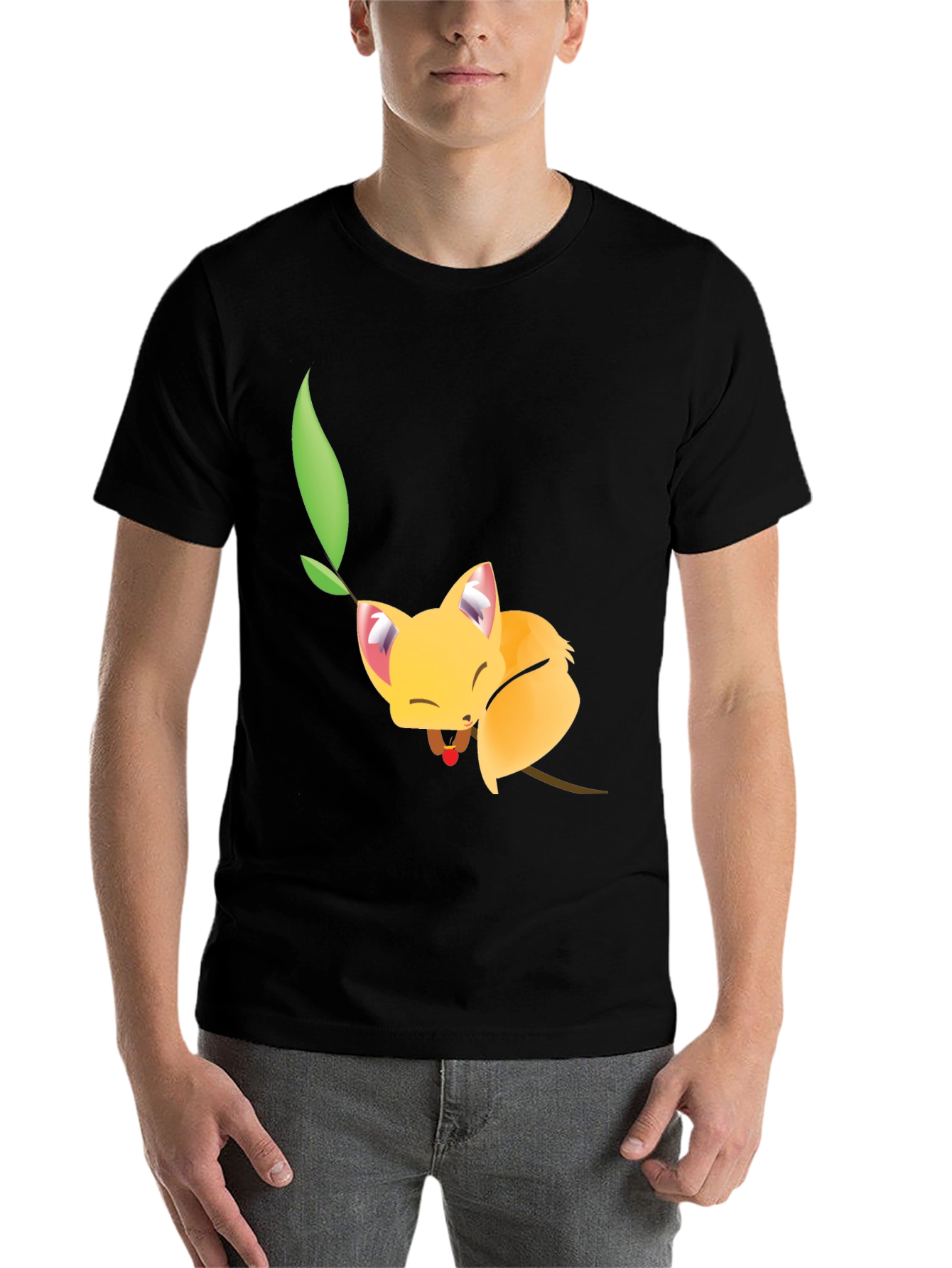 Black Cute Sleeping Fox Tee - Unique Graphic T-Shirt view 7