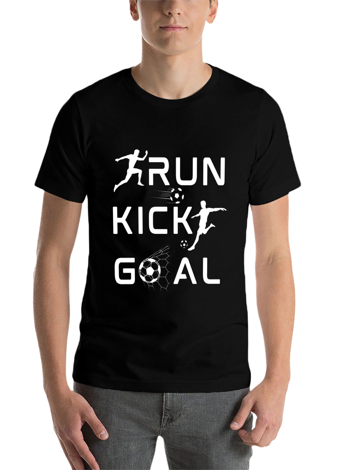 Run Kick Goal Soccer Graphic Tee - Black T-Shirt - 7