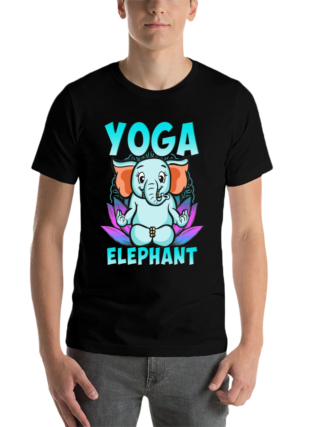 Black Yoga Elephant Graphic Tee - Black view 7