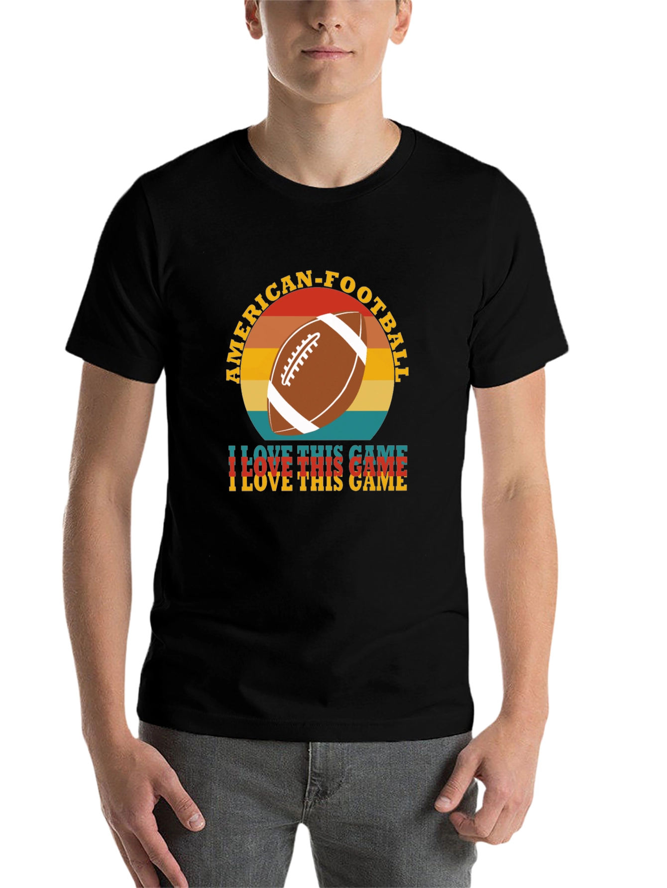 Black American Football Retro T-Shirt view 7