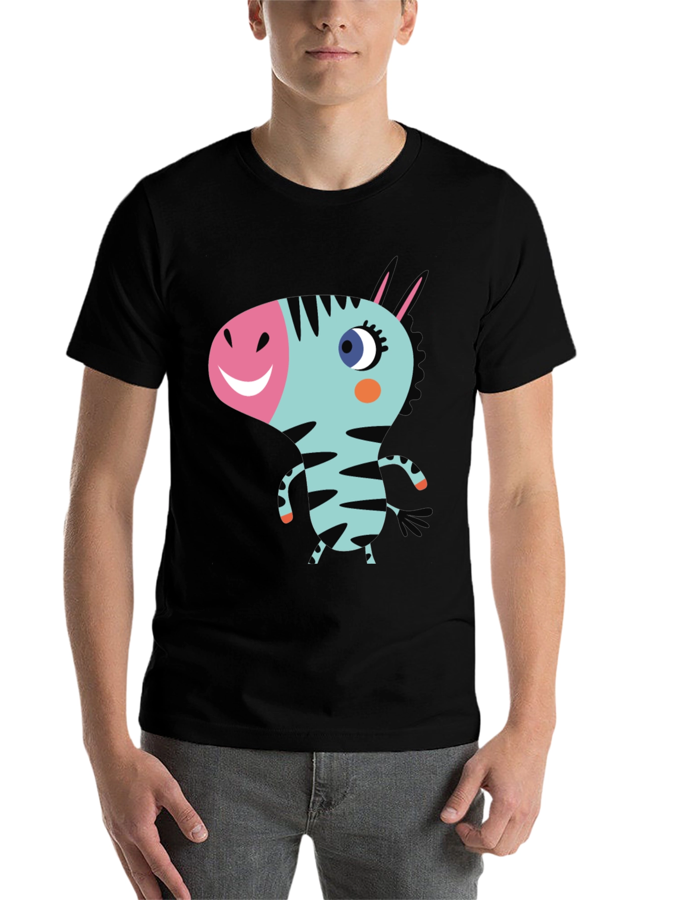 Black Cartoon Zebra Graphic Black T-Shirt view 7