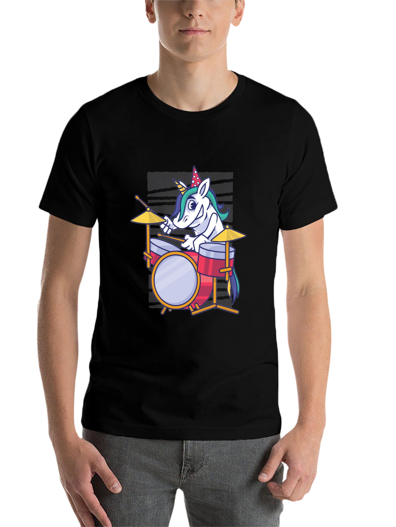 Black Unicorn Drummer Graphic Tee - Fun & Unique T-Shirt view 7