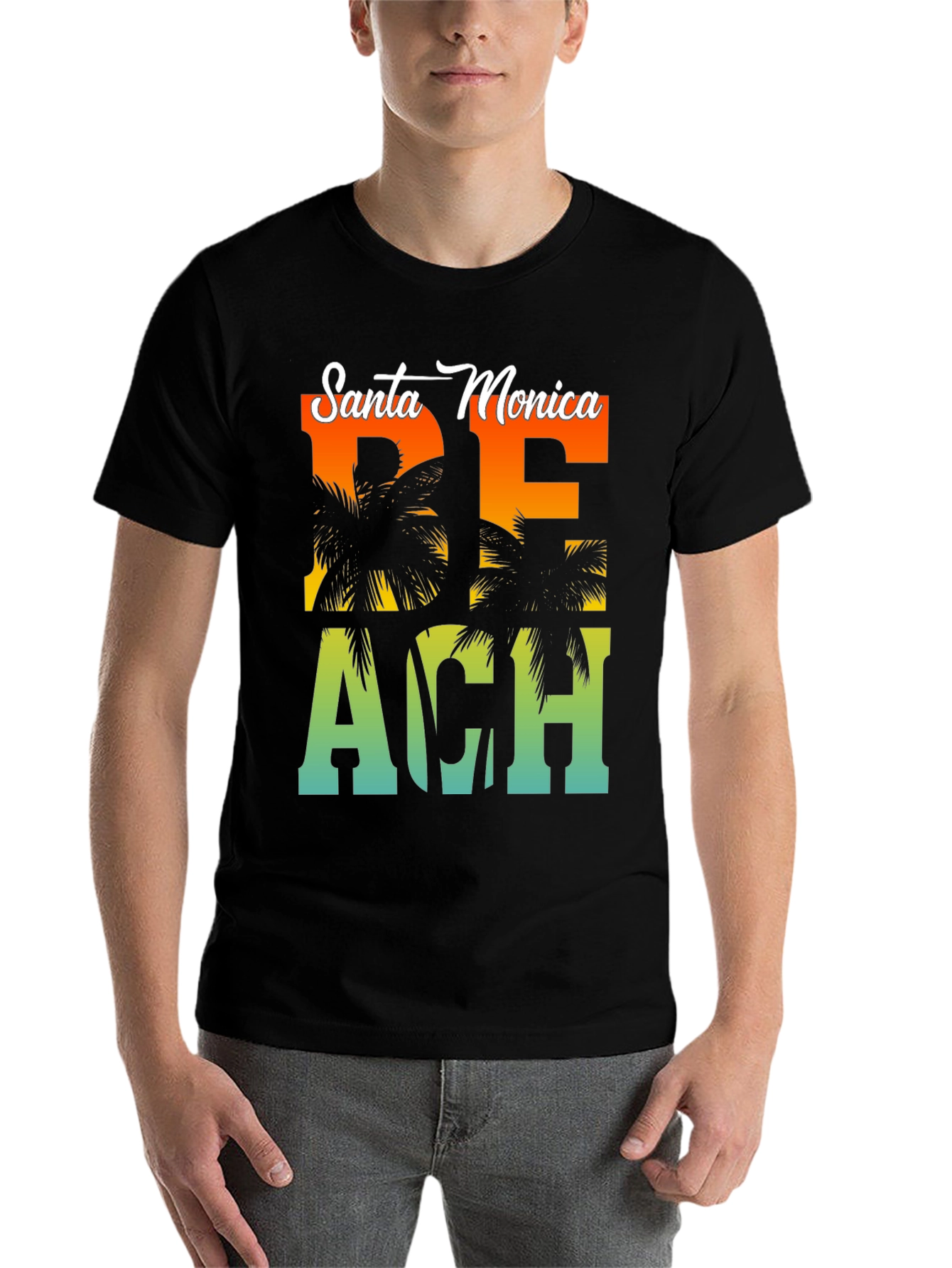 Black Santa Monica Beach Palm Graphic Tee view 7