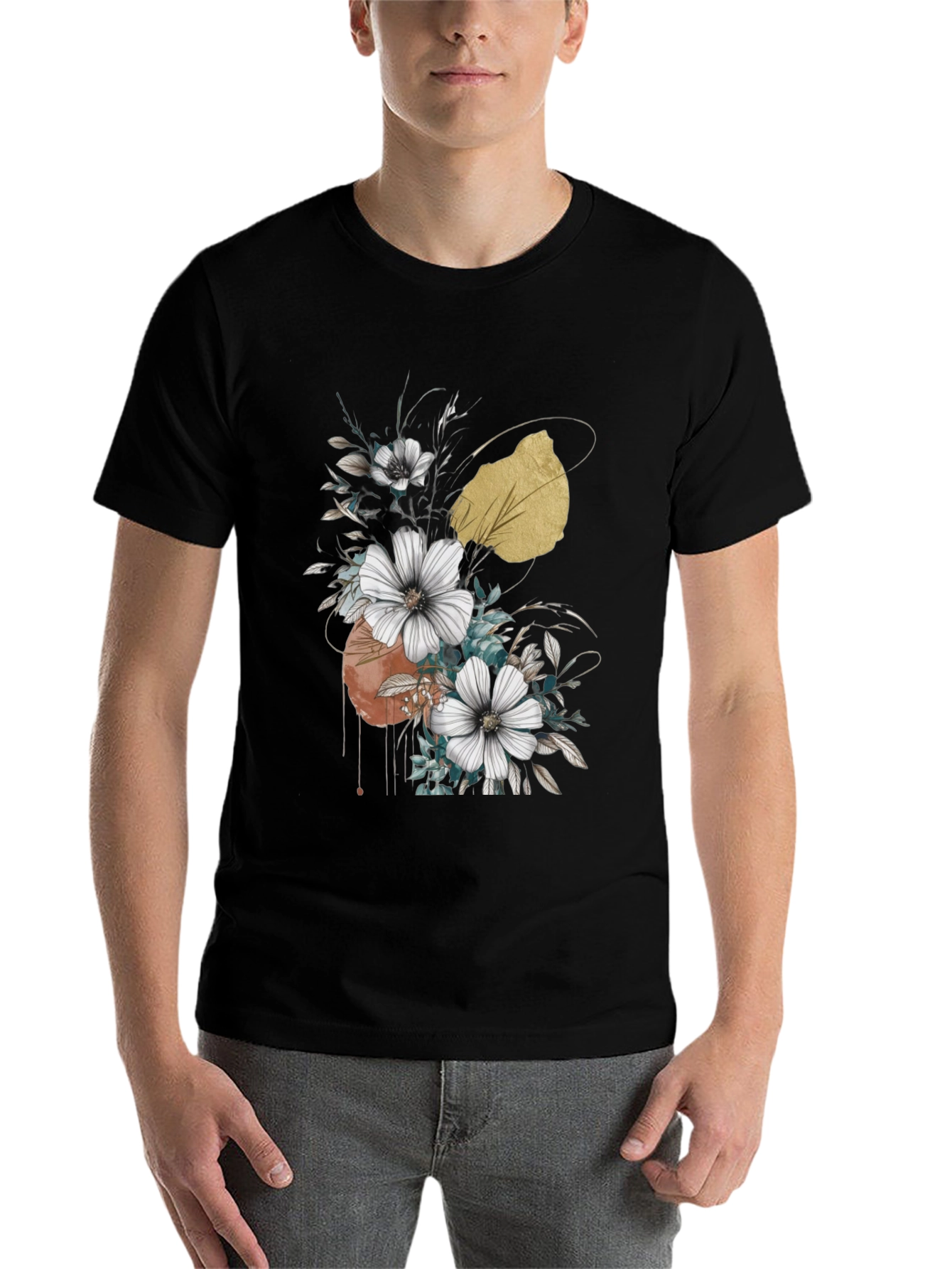 Black Floral Graphic Black T-Shirt view 7