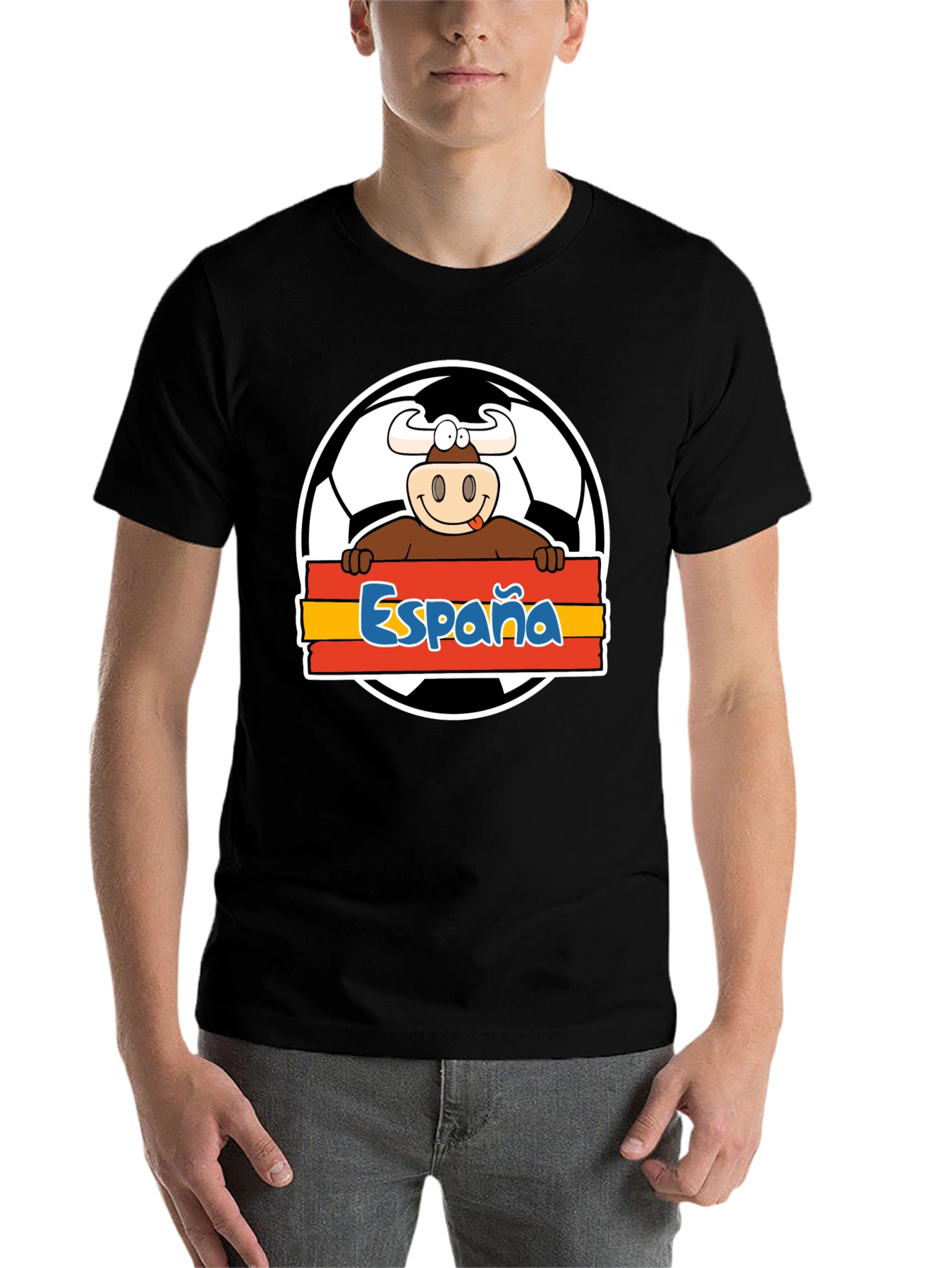 Black Spain Soccer Bull T-Shirt - Viva España Football Tee! view 7