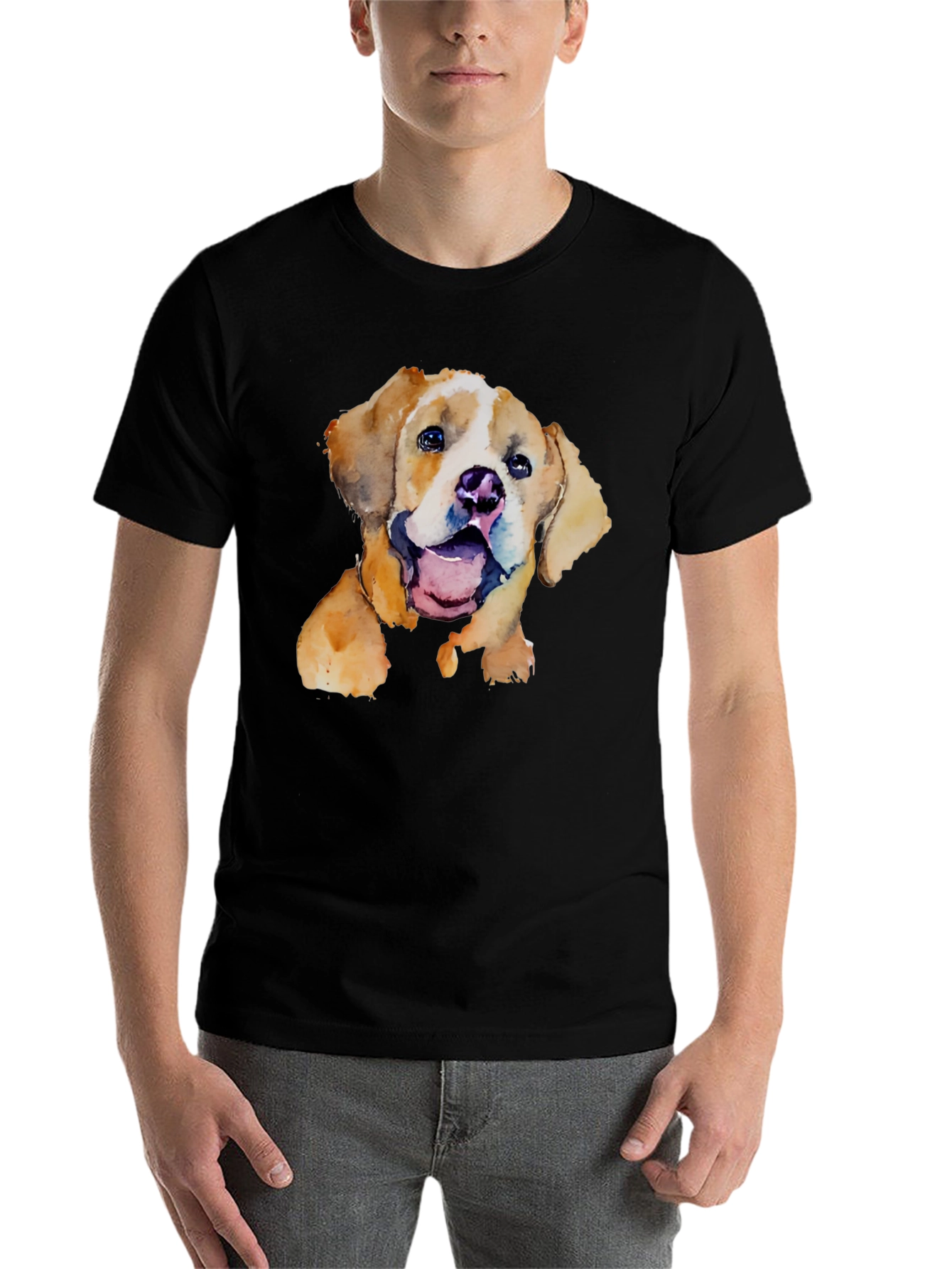 Black Watercolor Puppy Graphic T-Shirt - Cute Dog Tee view 7