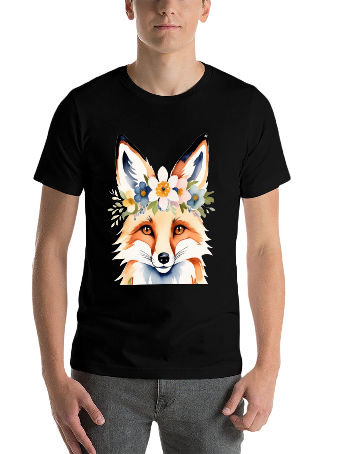 Black Floral Fox Tee - Stylish Graphic T-Shirt view 7