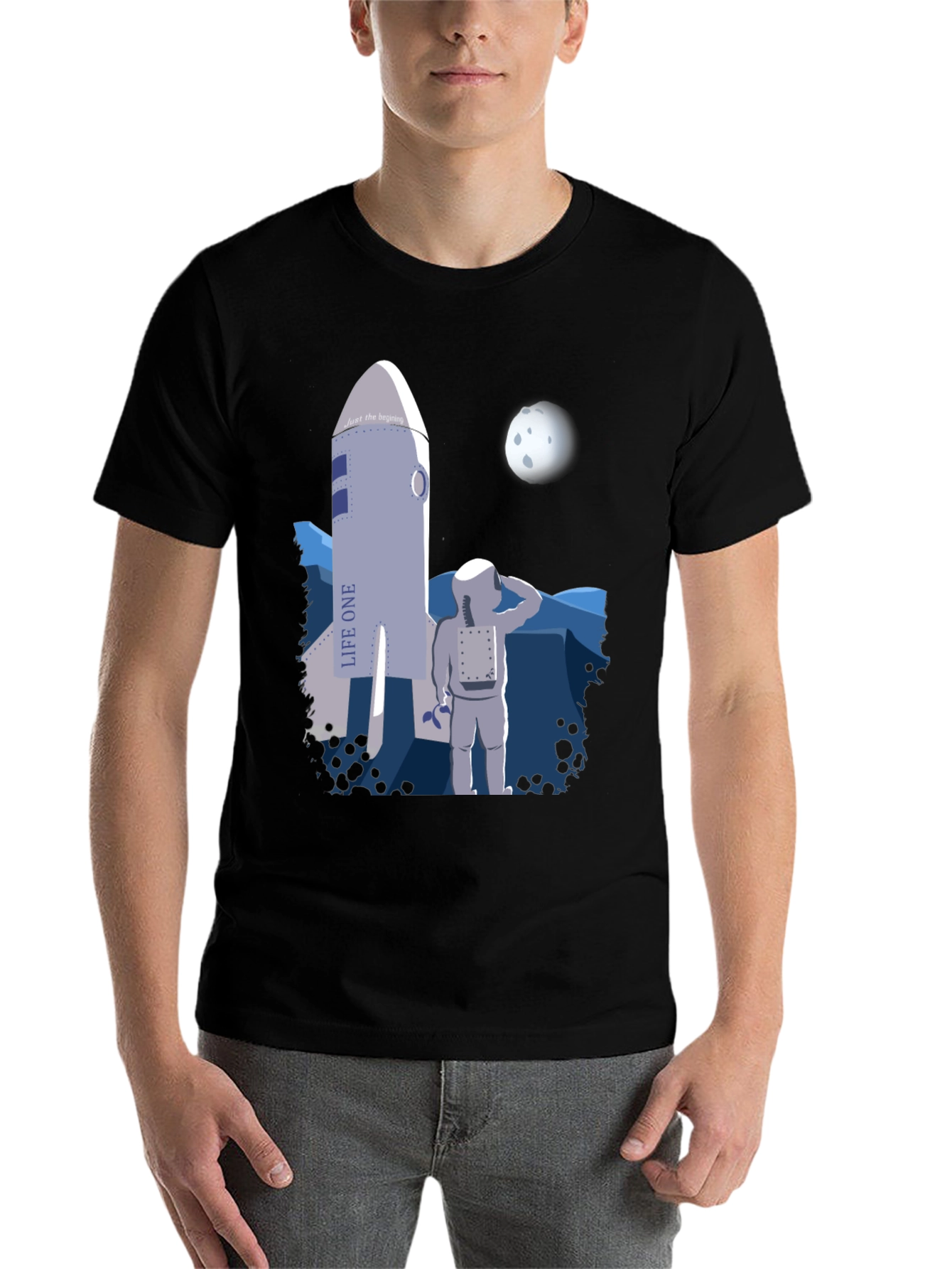 Black Astronaut & Rocket Graphic T-Shirt - Space Adventure Tee view 7