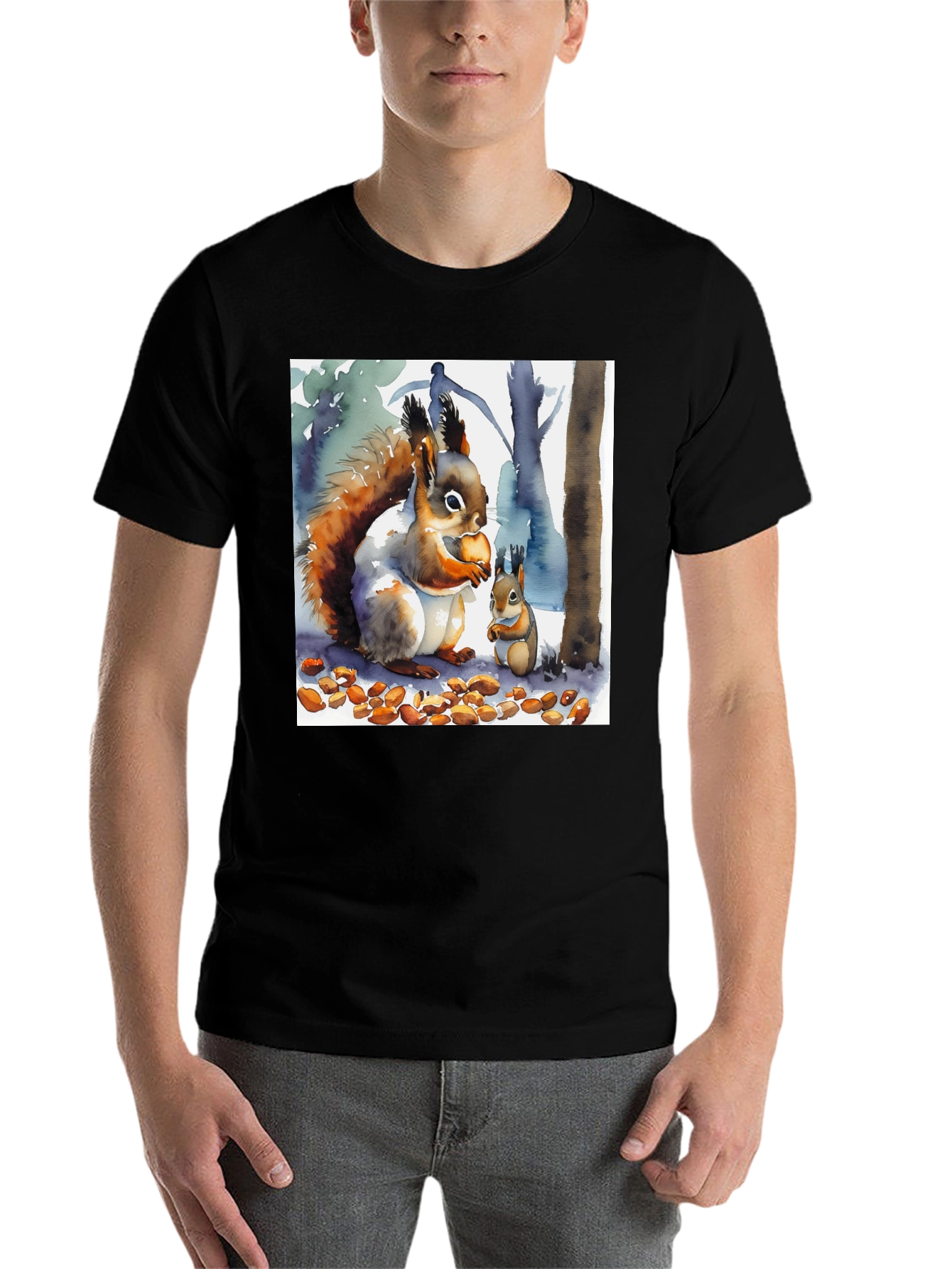 Black Squirrel Watercolor Graphic Tee view 7