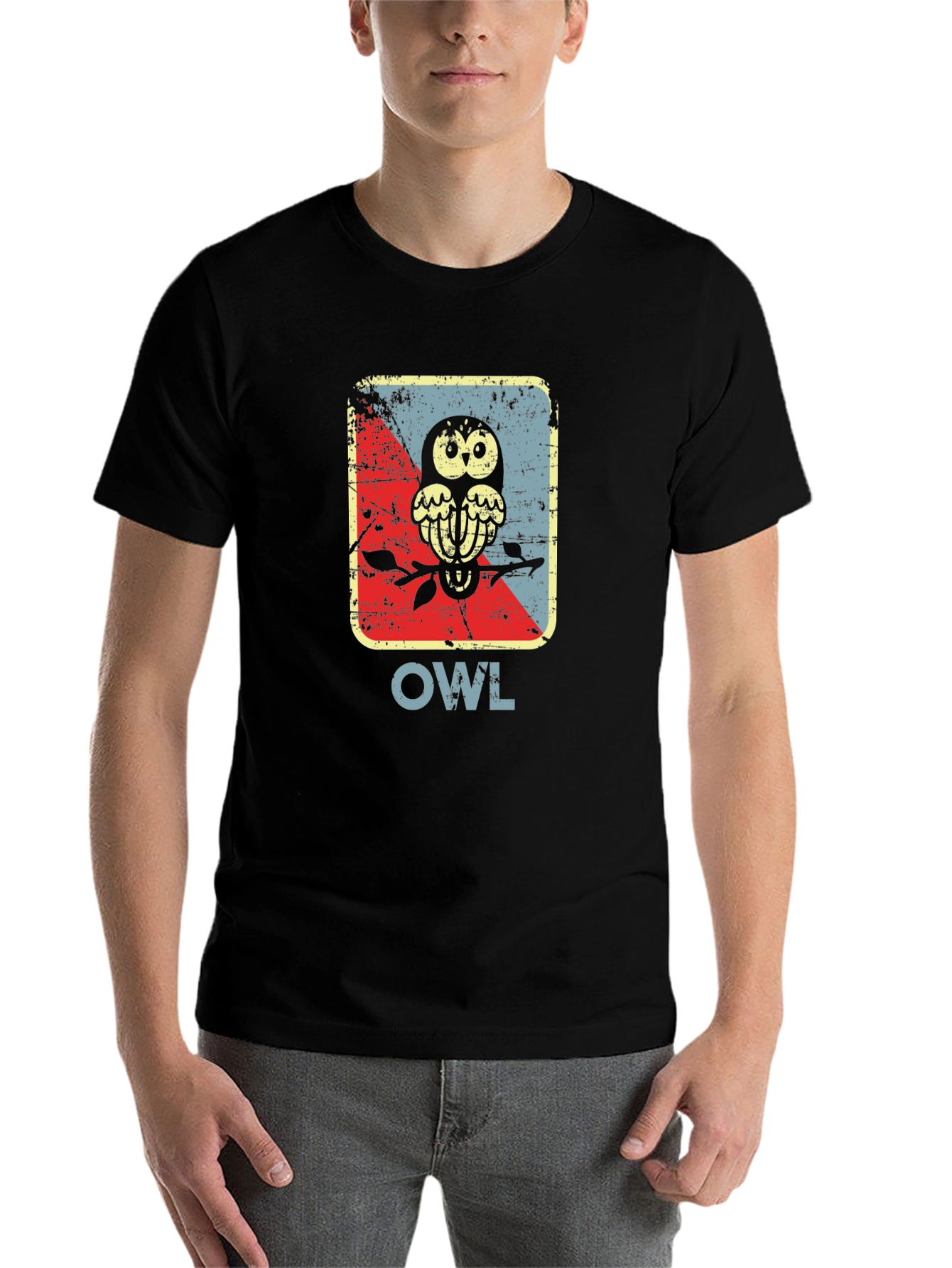 Black Vintage Owl Graphic Tee - Unique Bird Design view 7