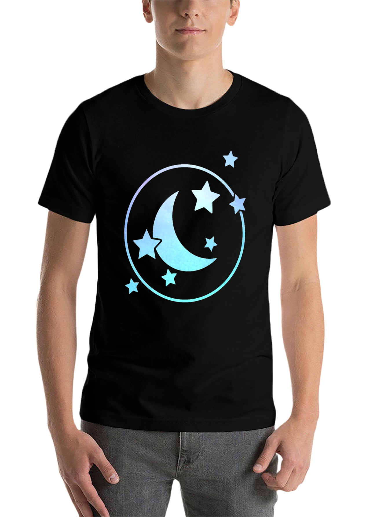 Black Celestial Moon & Stars Graphic Tee - Black Cotton Blend view 7