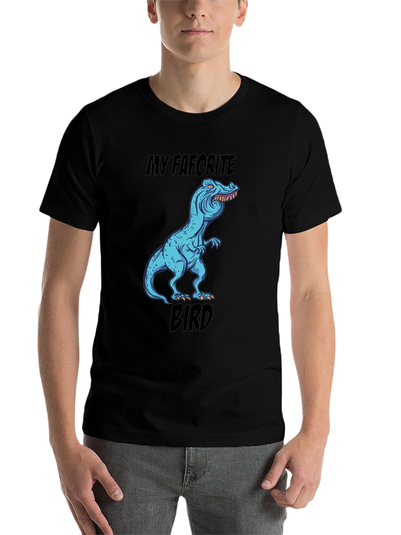 Black Funny Dinosaur T-Shirt: My Favorite Bird view 7