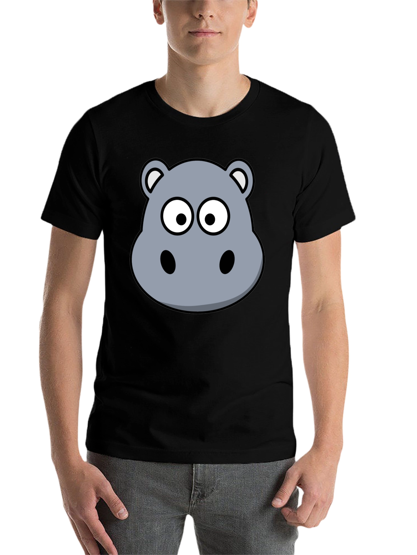 Black Hippo Cartoon Graphic Black T-Shirt view 7