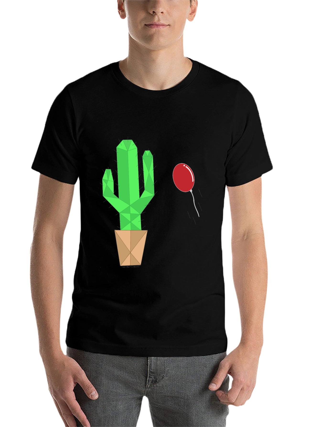 Black Geometric Cactus & Balloon Graphic Tee view 7
