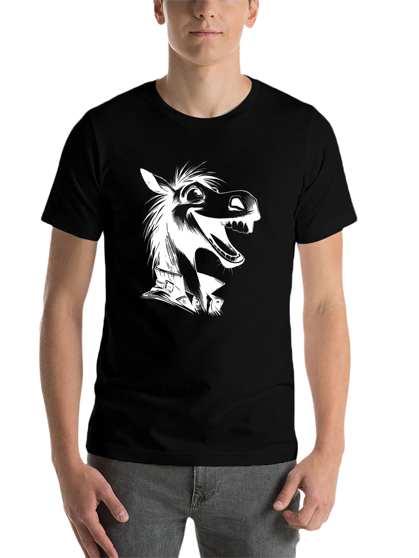 Black Funny Horse Graphic Tee - Black Cotton T-Shirt view 7