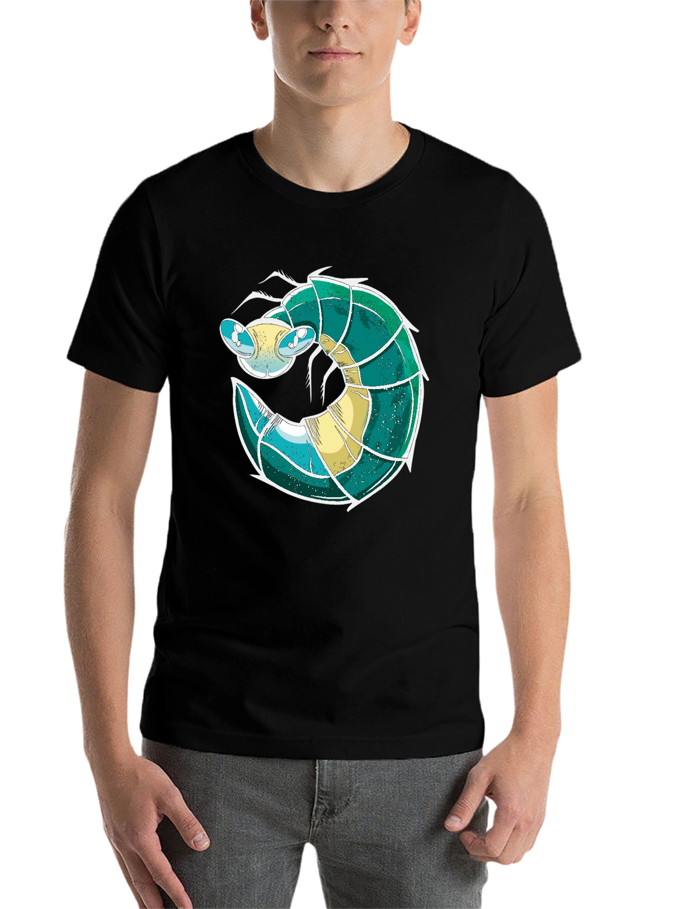 Black Cool Shrimp Design Black T-Shirt view 7