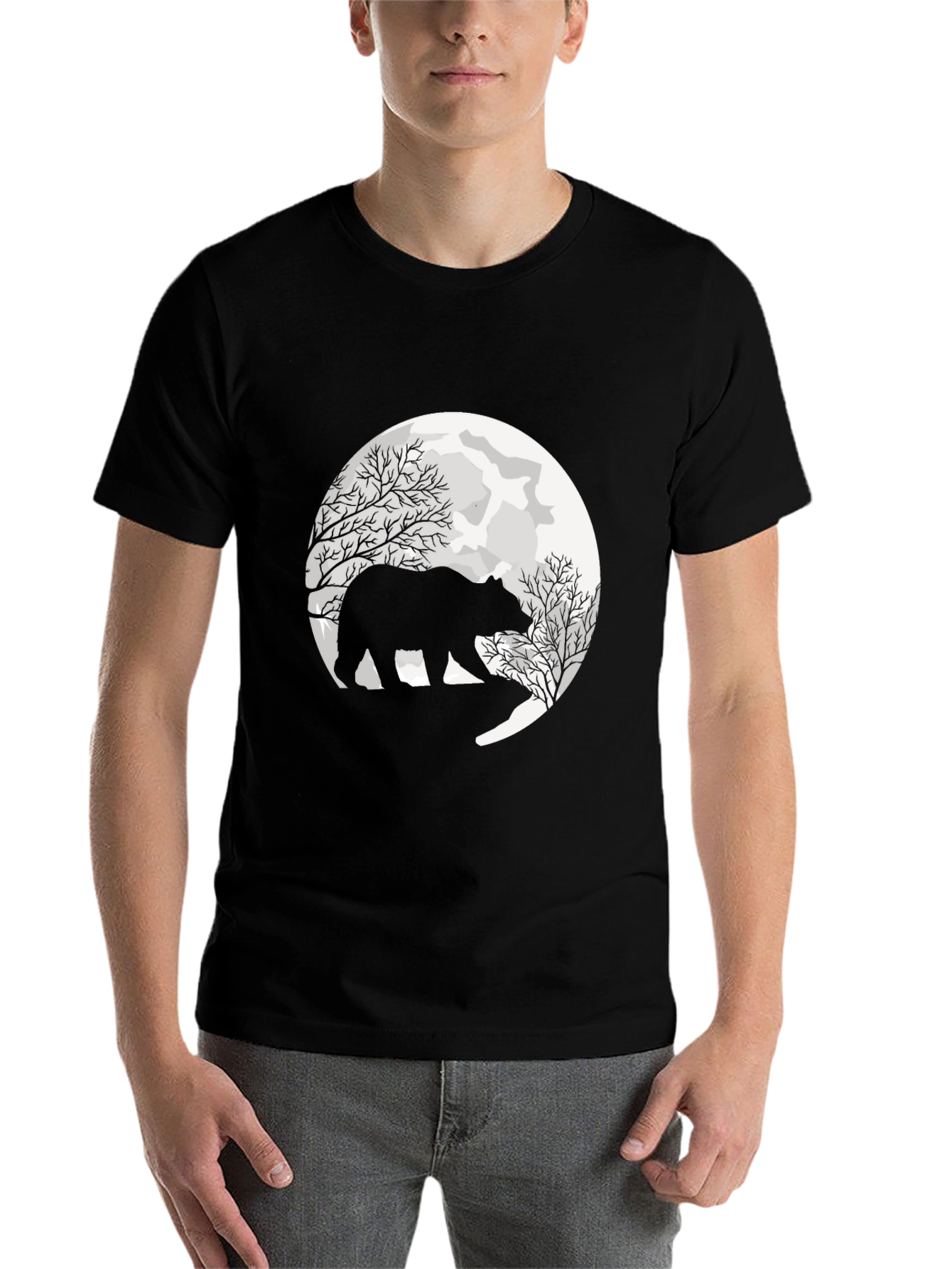 Black Bear Silhouette Moon Graphic Tee - Black view 7