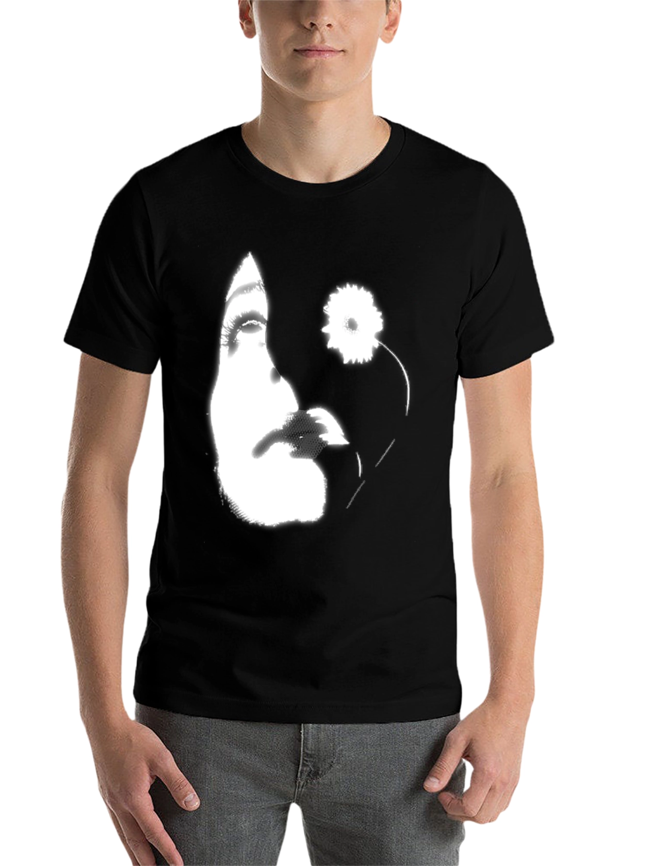 Black Abstract Floral Face Graphic Black T-Shirt view 7