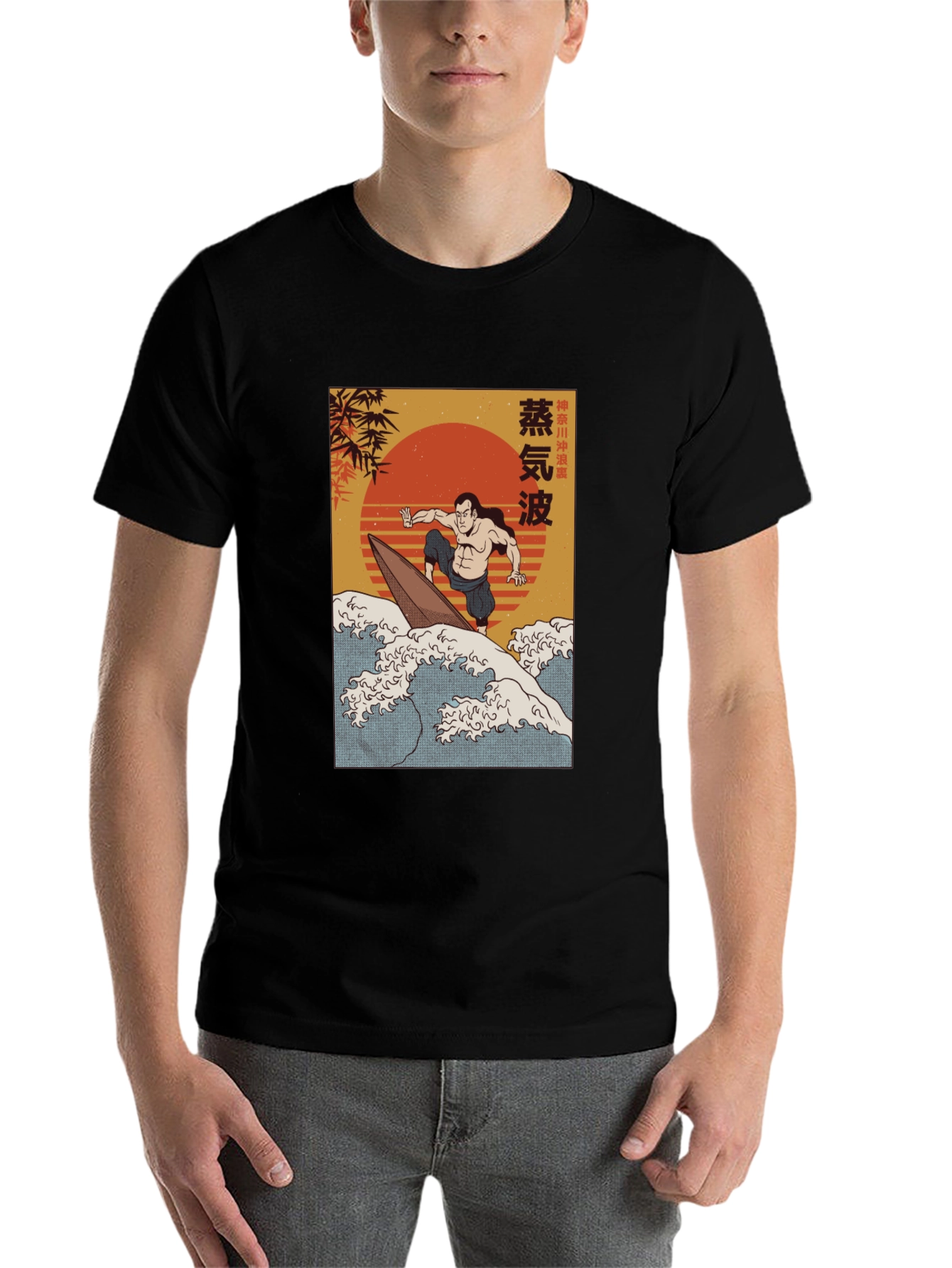 Black Surfer Graphic Tee - Retro Japanese Style view 7