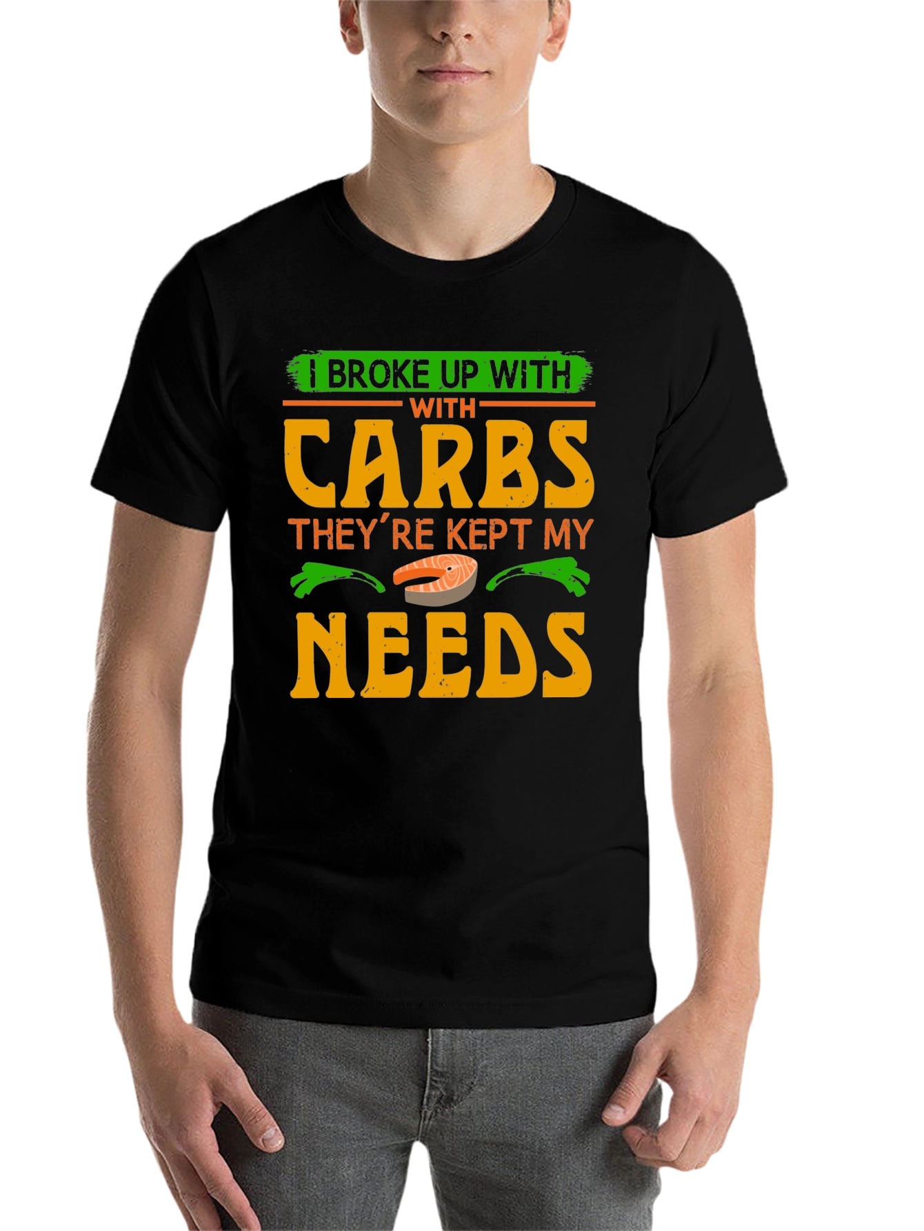 Black I Broke Up With Carbs T-Shirt Funny Keto Diet Tee view 7