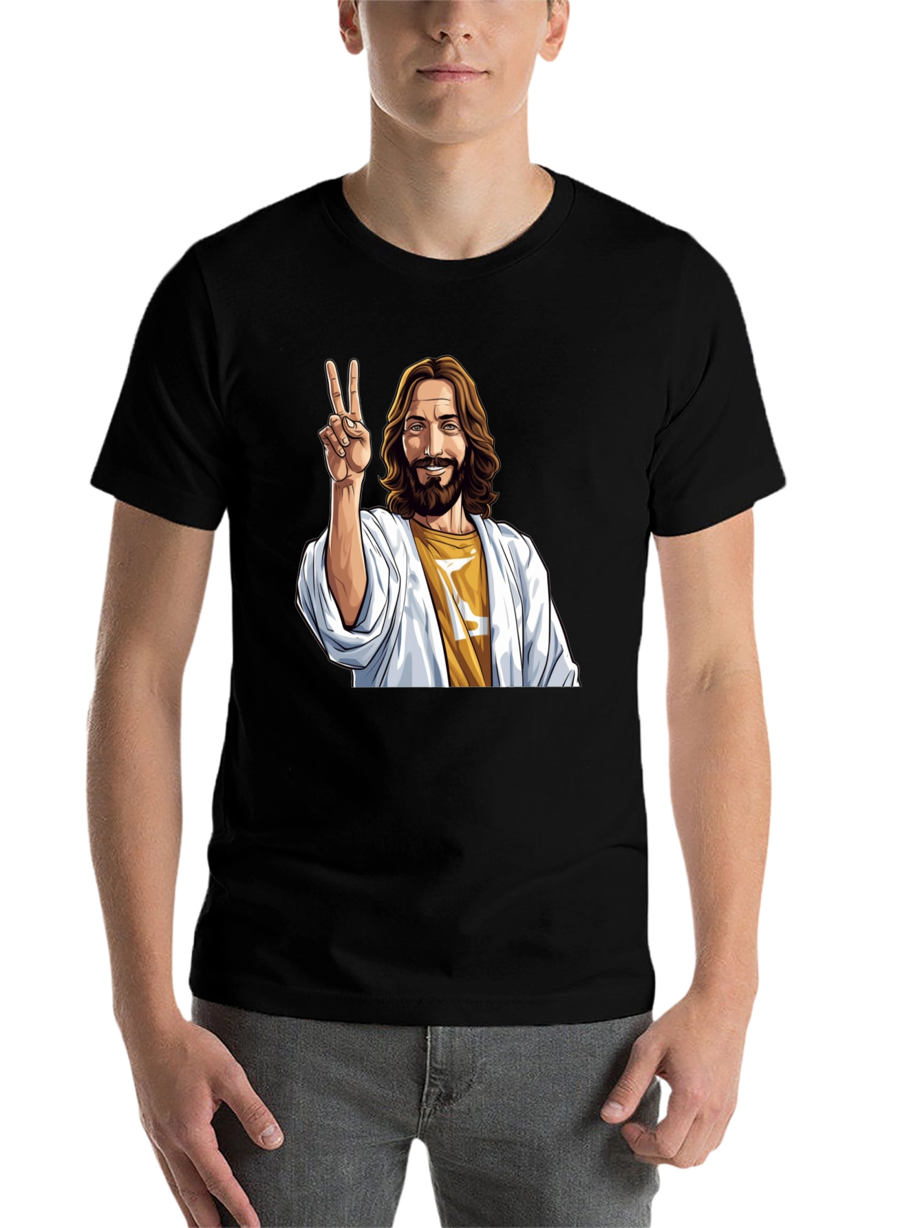 Black Peace Jesus Graphic Tee - Black Cotton Blend view 7
