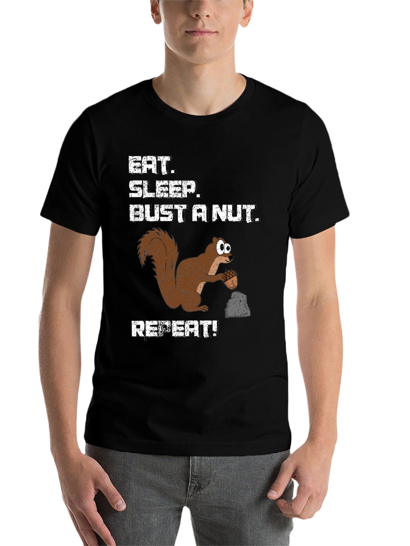 Black Eat Sleep Bust a Nut Squirrel T-Shirt Funny Humor Tee view 7